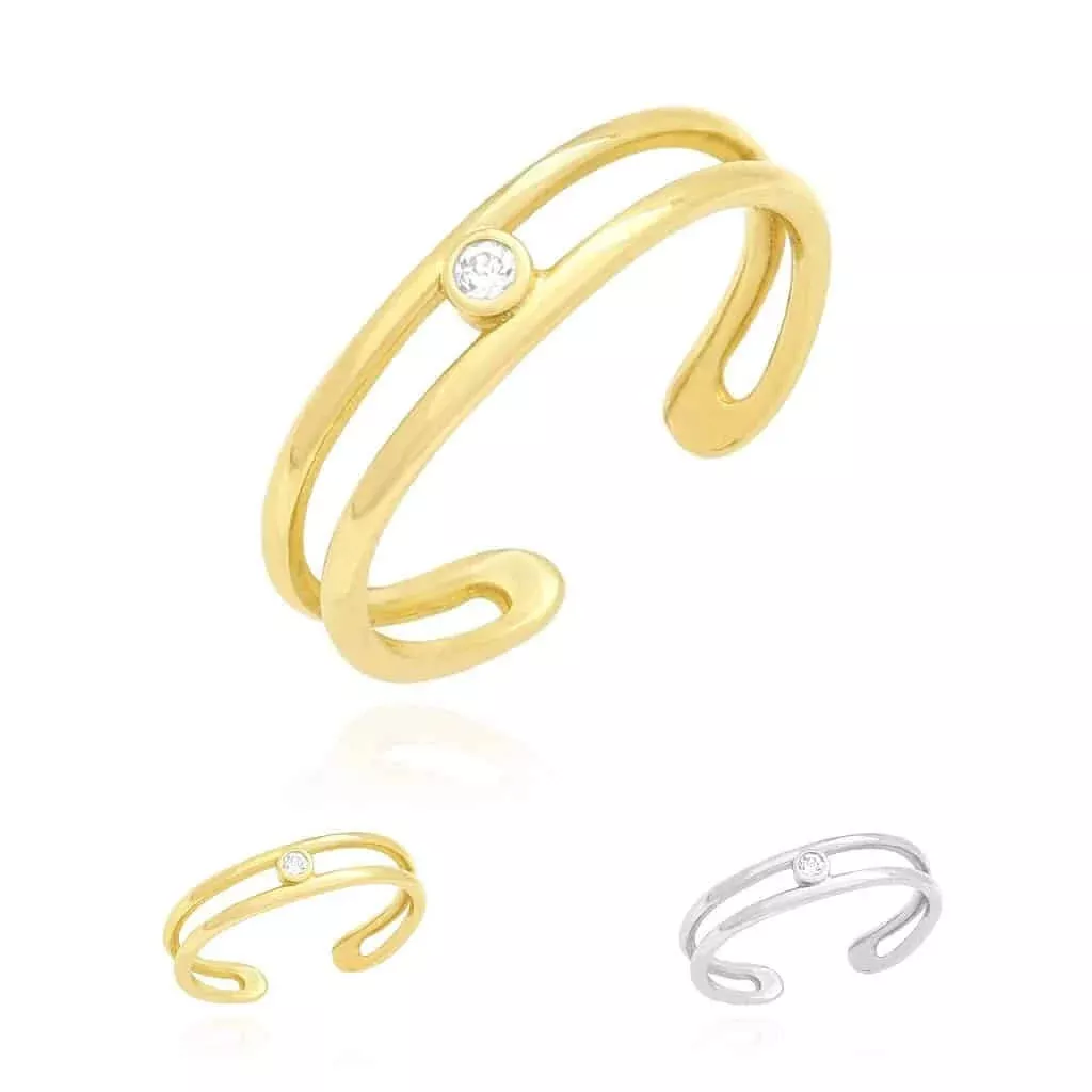0.05CTW CZ 14K Yellow Gold White Bezel Fancy Toe Ring