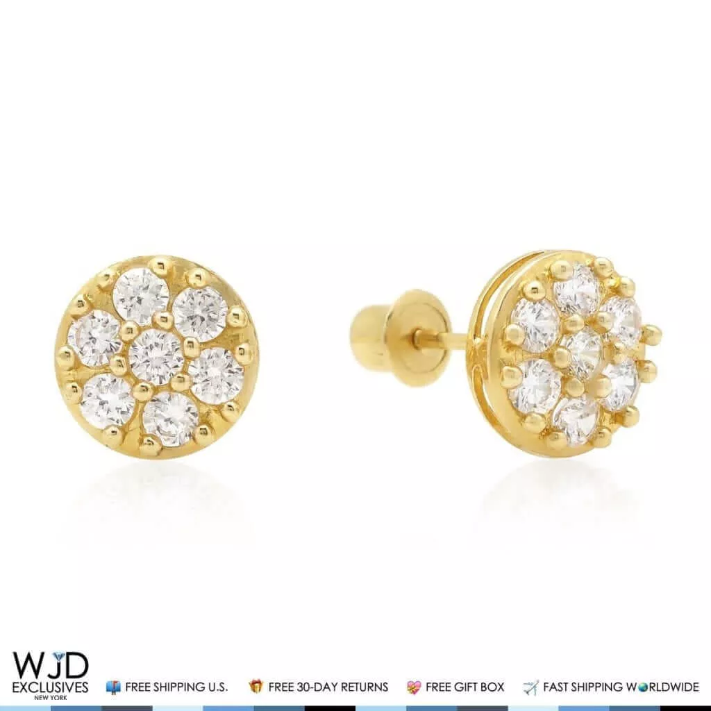 0.30Ct CZ 14K Yellow Gold Prong Set Cluster Stud Earrings 8mm