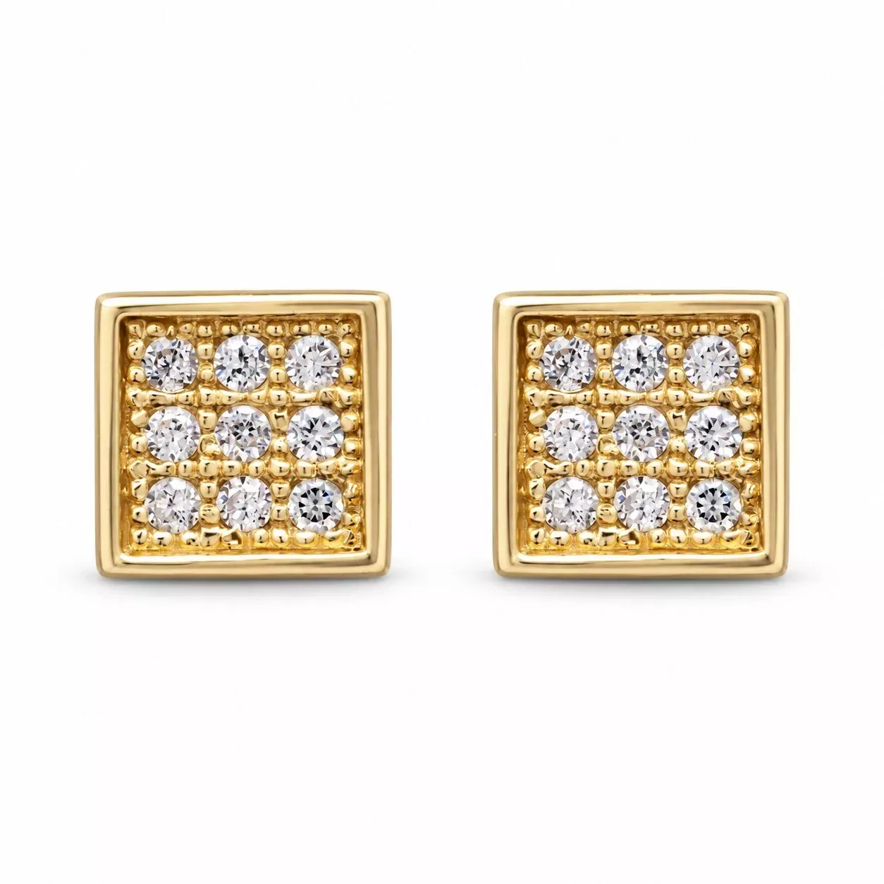 0.30Ct Round CZs 14K Yellow Gold 6mm Square Shape Stud Earrings