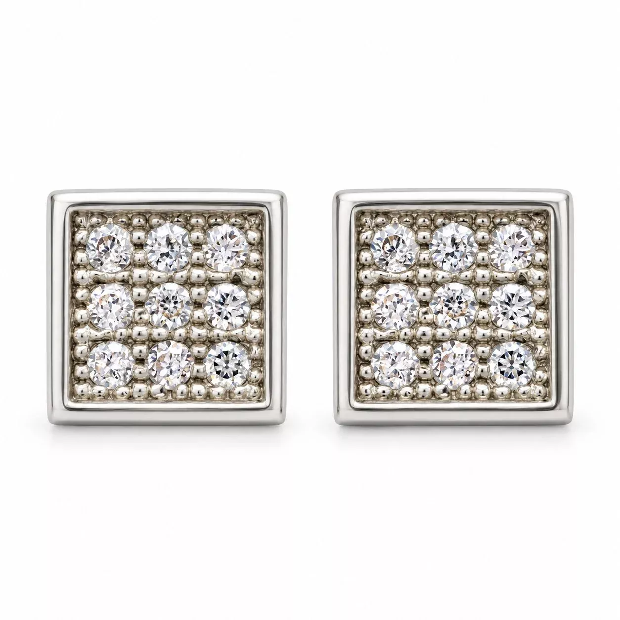 0.30CTW CZ Round 14K White Gold Square Stud Earrings 6mm