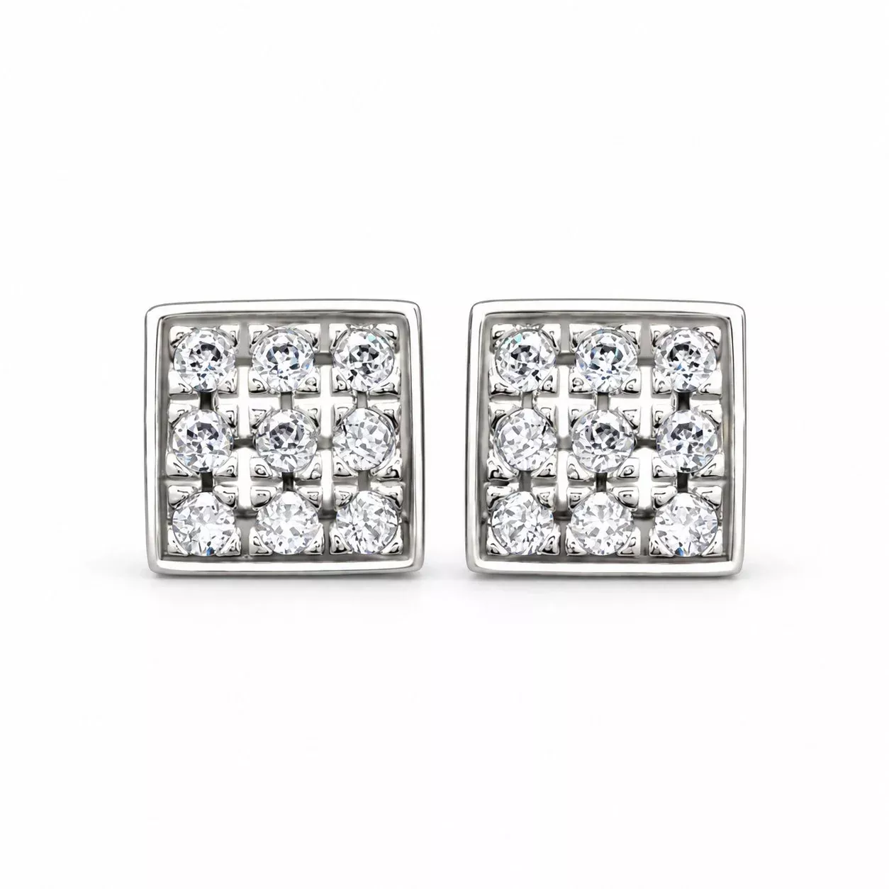 0.40Ct Pave CZ Square Butterfly Stud Earrings 14K White Gold