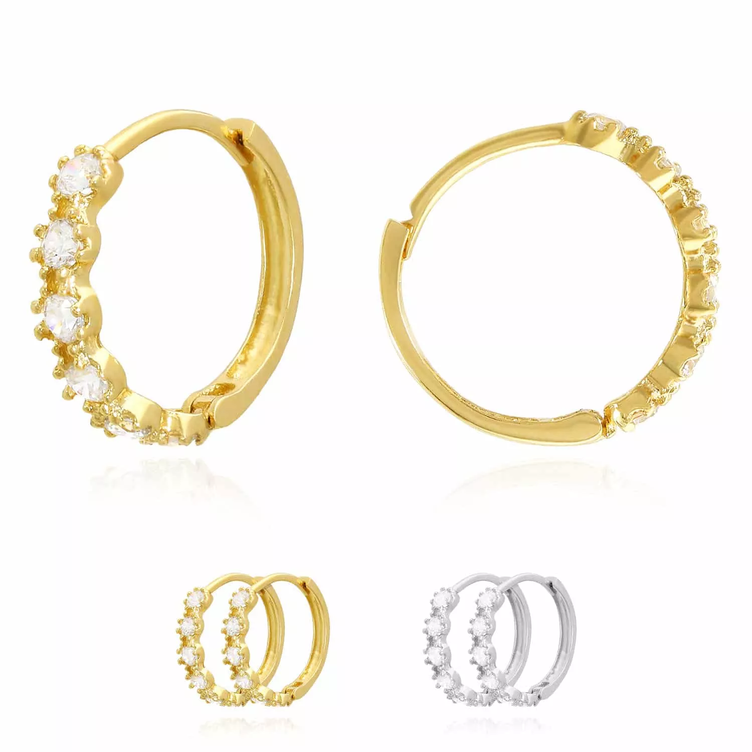 0.50Ct CZ 14K Yellow Gold White Hinged Huggie Hoop Earrings