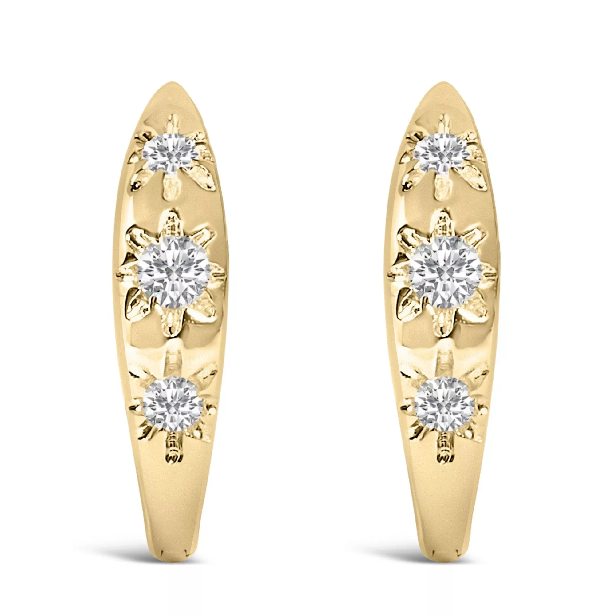 10K Gold 1/5 Cttw Lab Grown Diamond Three Stone Huggie Hoop Earrings