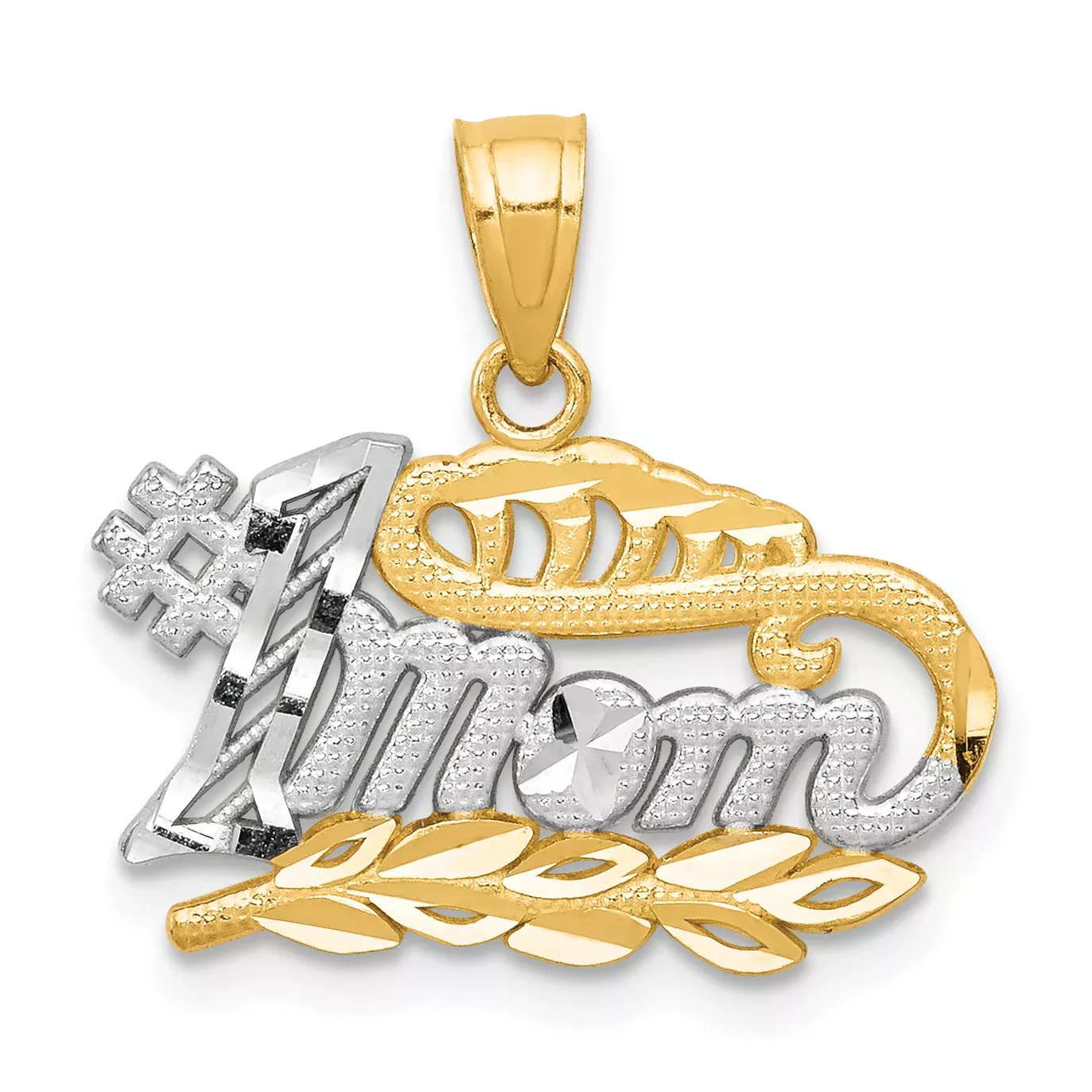 10K Gold #1 MOM Charm with Rhodium Accents, Polished Finish