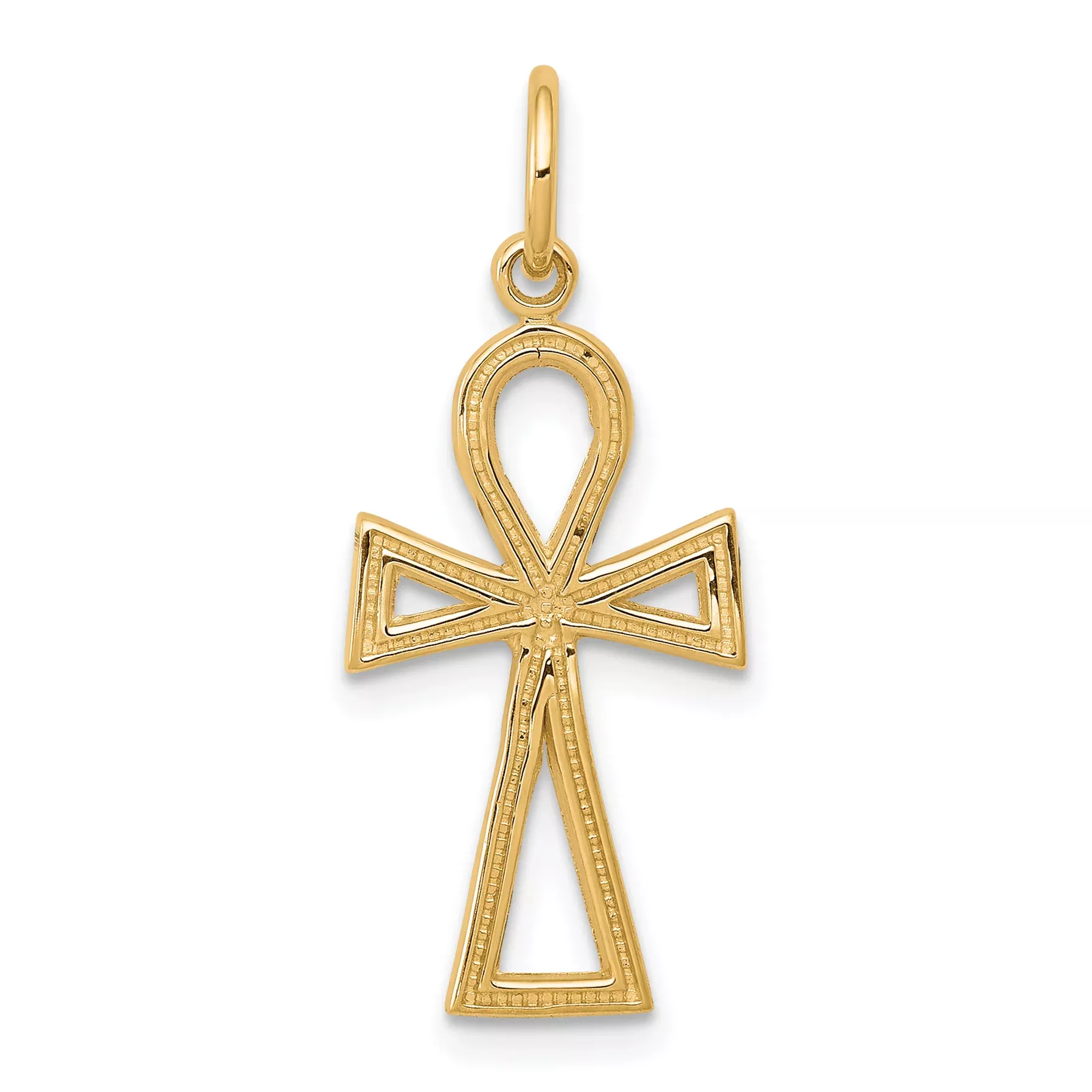 10K Gold Ankh Cross Charm with Polished Solid Design Etiquette