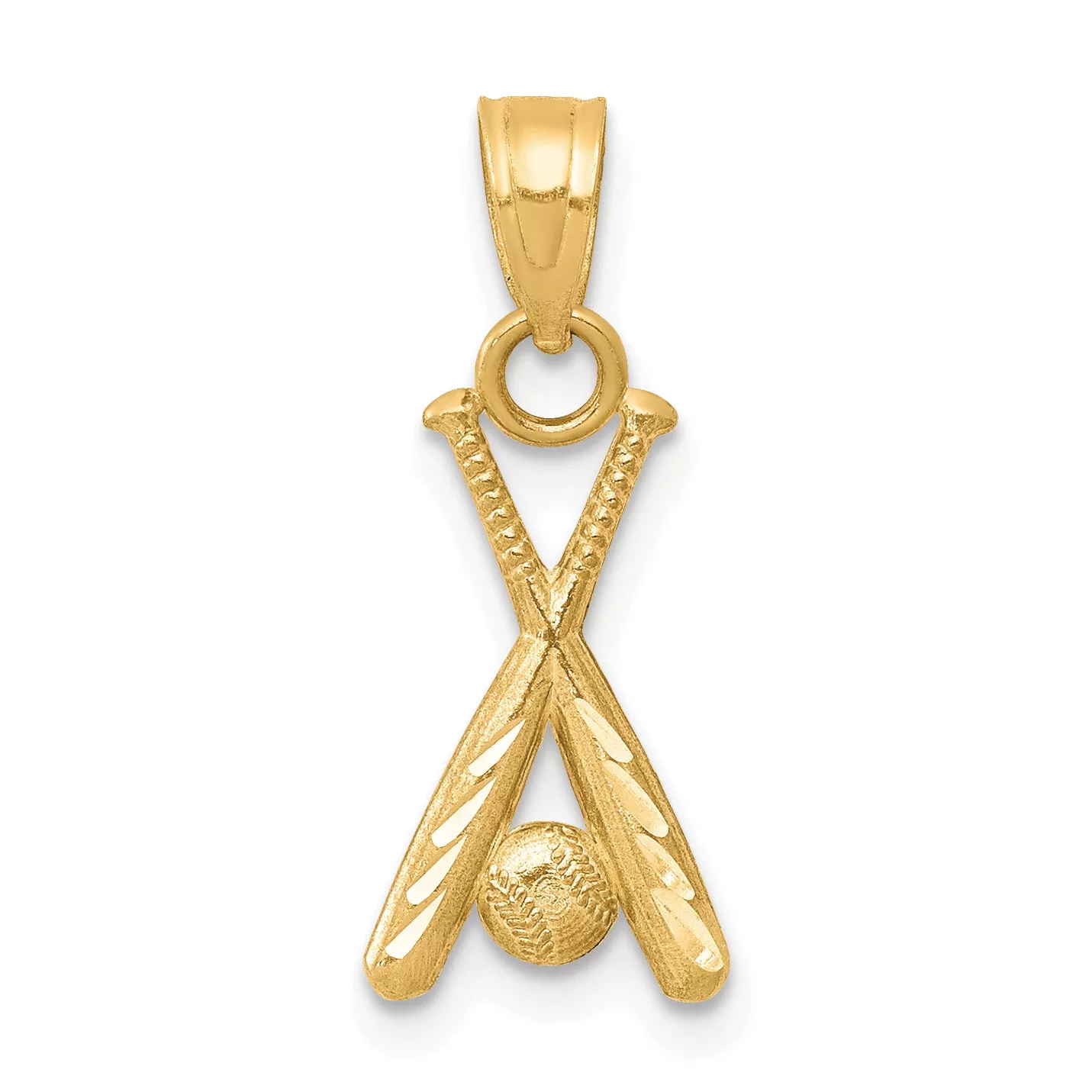 10K Gold Baseball Pendant with BatsPolished, Solid, Themed Charm