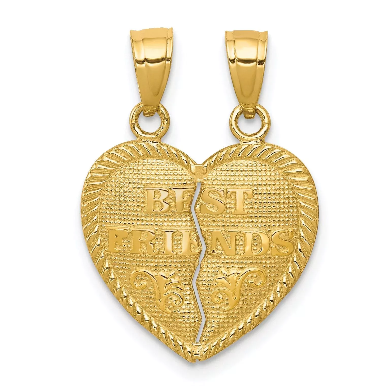 10K Gold Best Friends Break-Apart Heart Pendant Polished Solid Charm