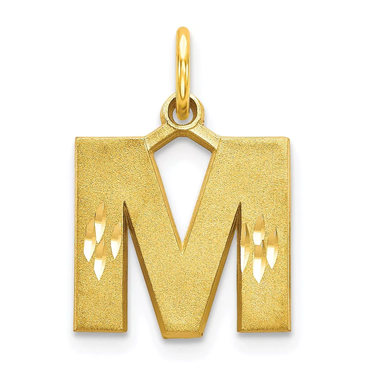 10K Gold Brushed Initial M CharmSolid, Elegant Yellow Gold Design