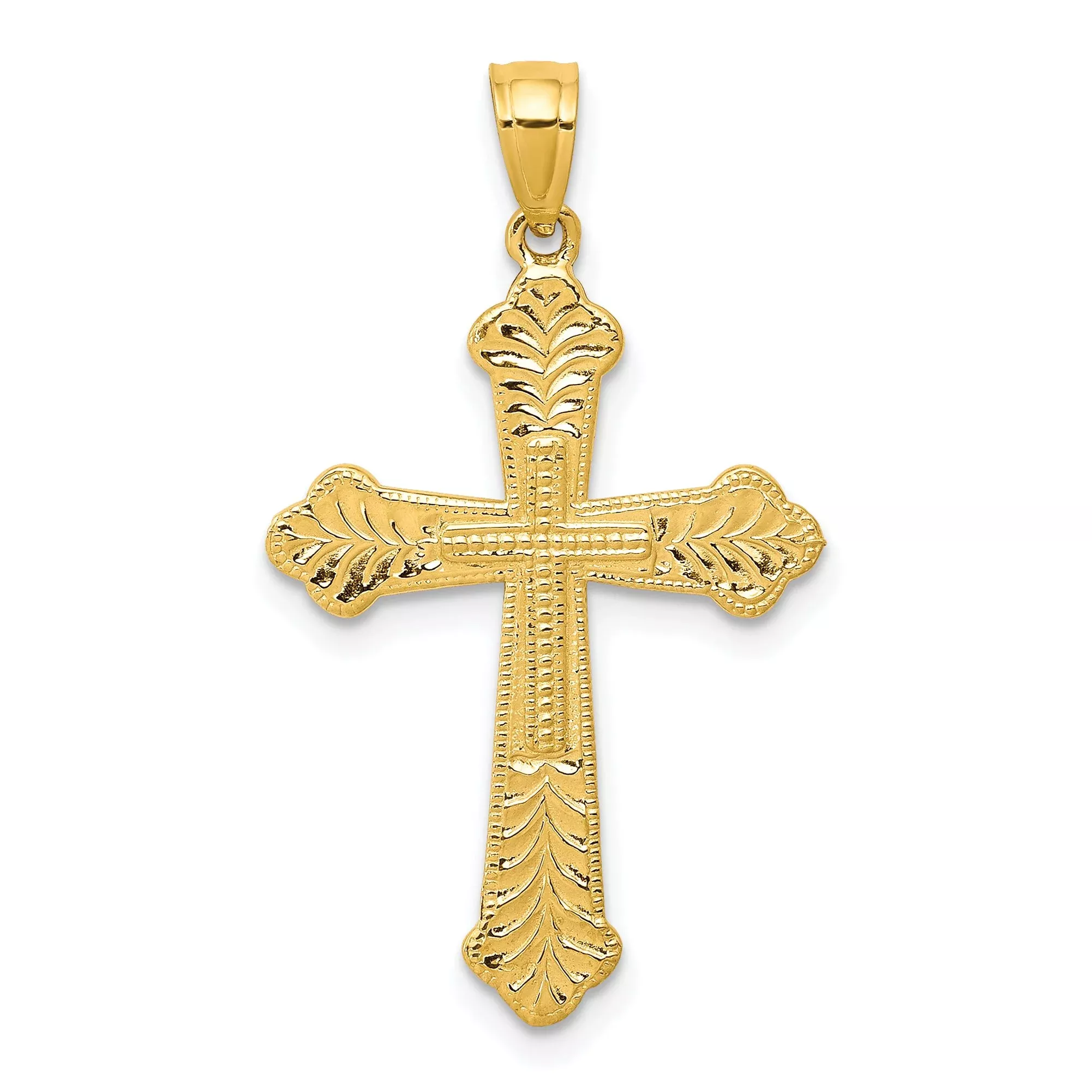 10K Gold Budded Cross Pendant with Polished FinishSolid and Elegant Design