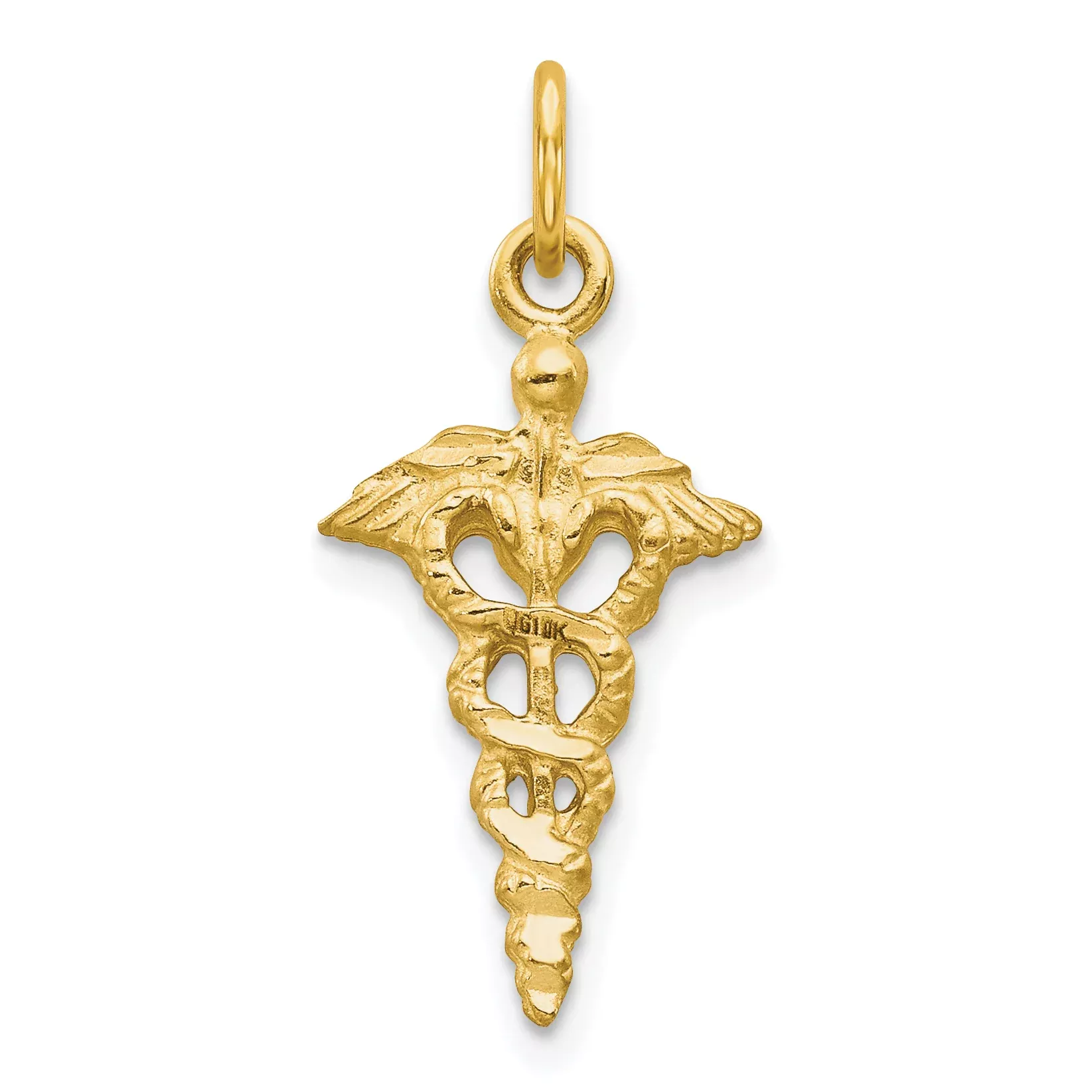 10K Gold Caduceus Charm Pendant with Polished FinishTimeless Symbol of Healing