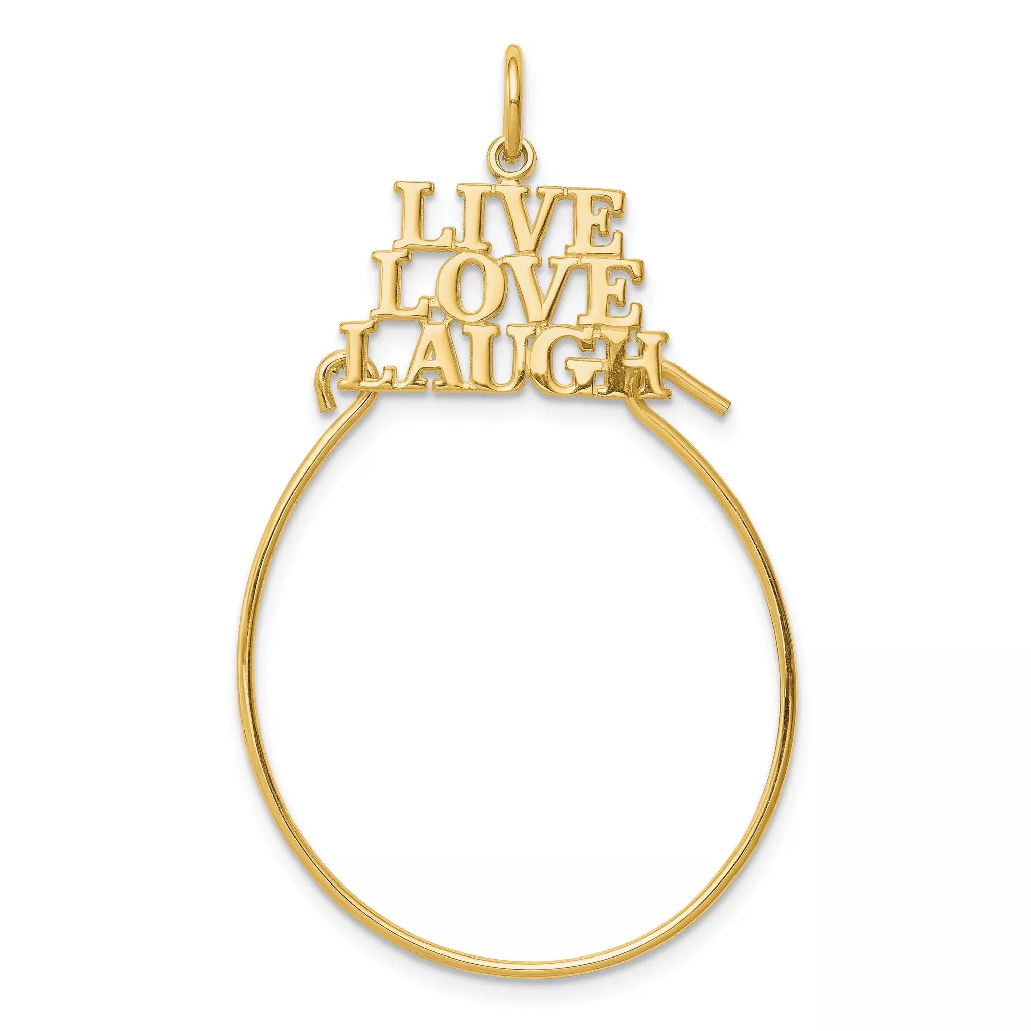 10K Gold Charm Holder with Polished Finish Live Love Laugh Design