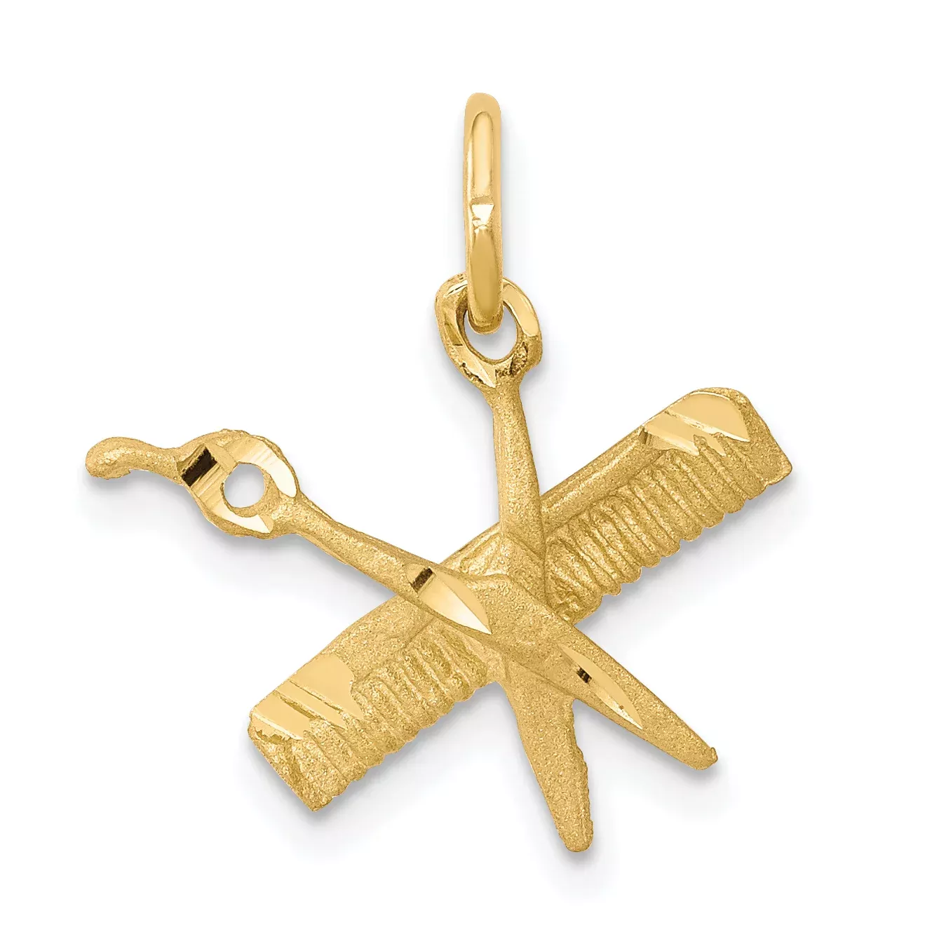 10K Gold Comb and Scissors Charm, Polished Solid Yellow Gold Pendant