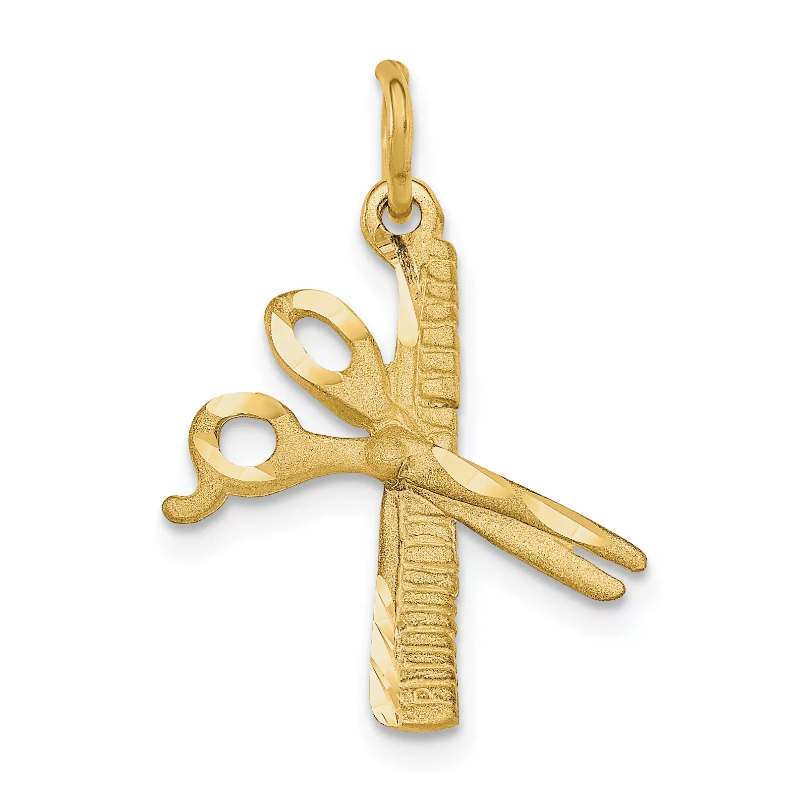 10K Gold Comb and Scissors Charm with Polished Finish, Solid & Themed