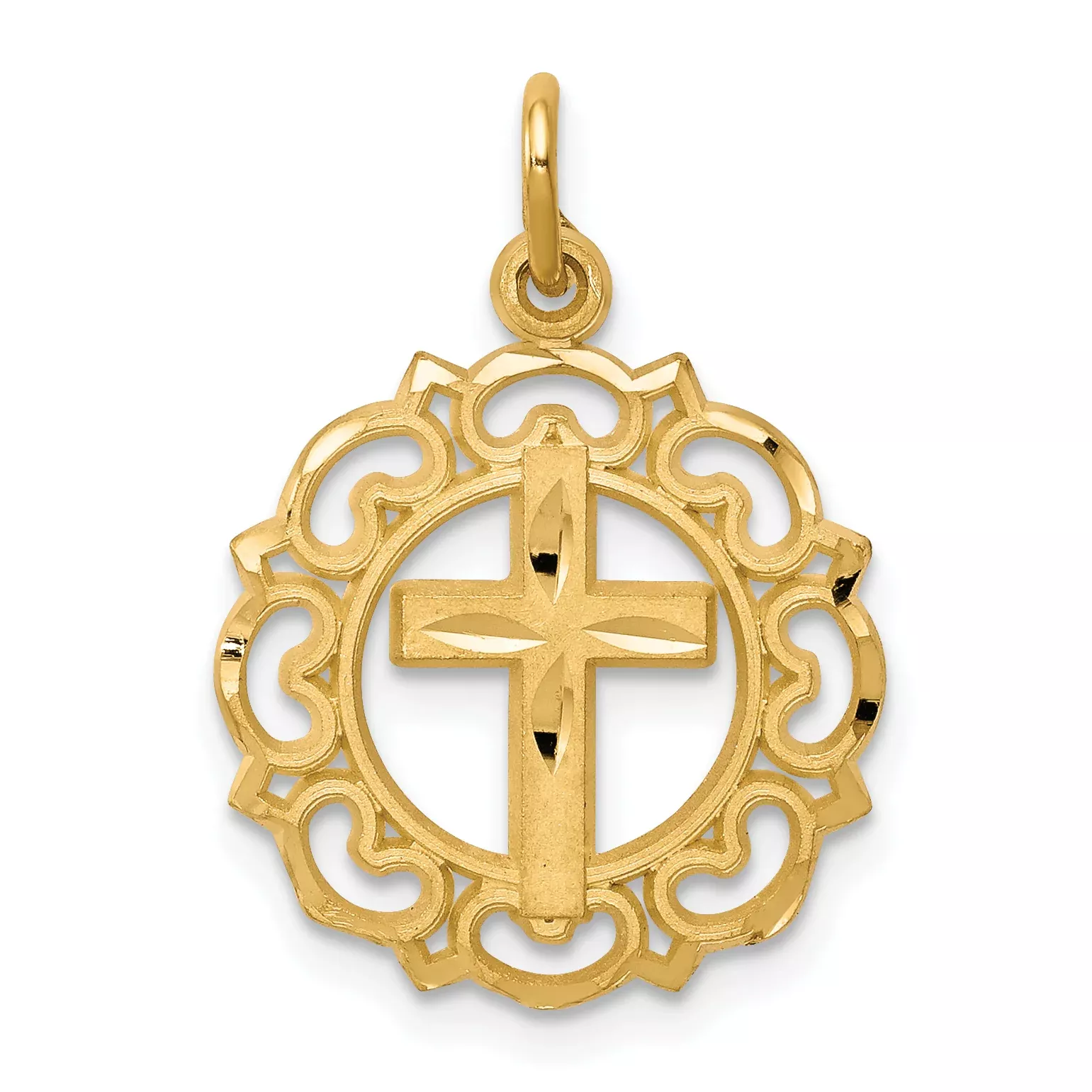 10K Gold Cross in Frame Charm with Polished Finish Elegant Design