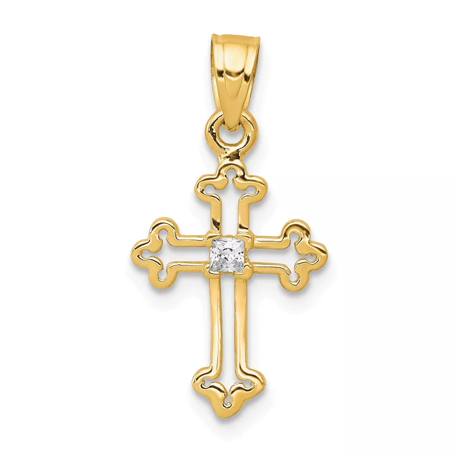 10K Gold Cross Pendant with CZ StonesPolished & Elegant