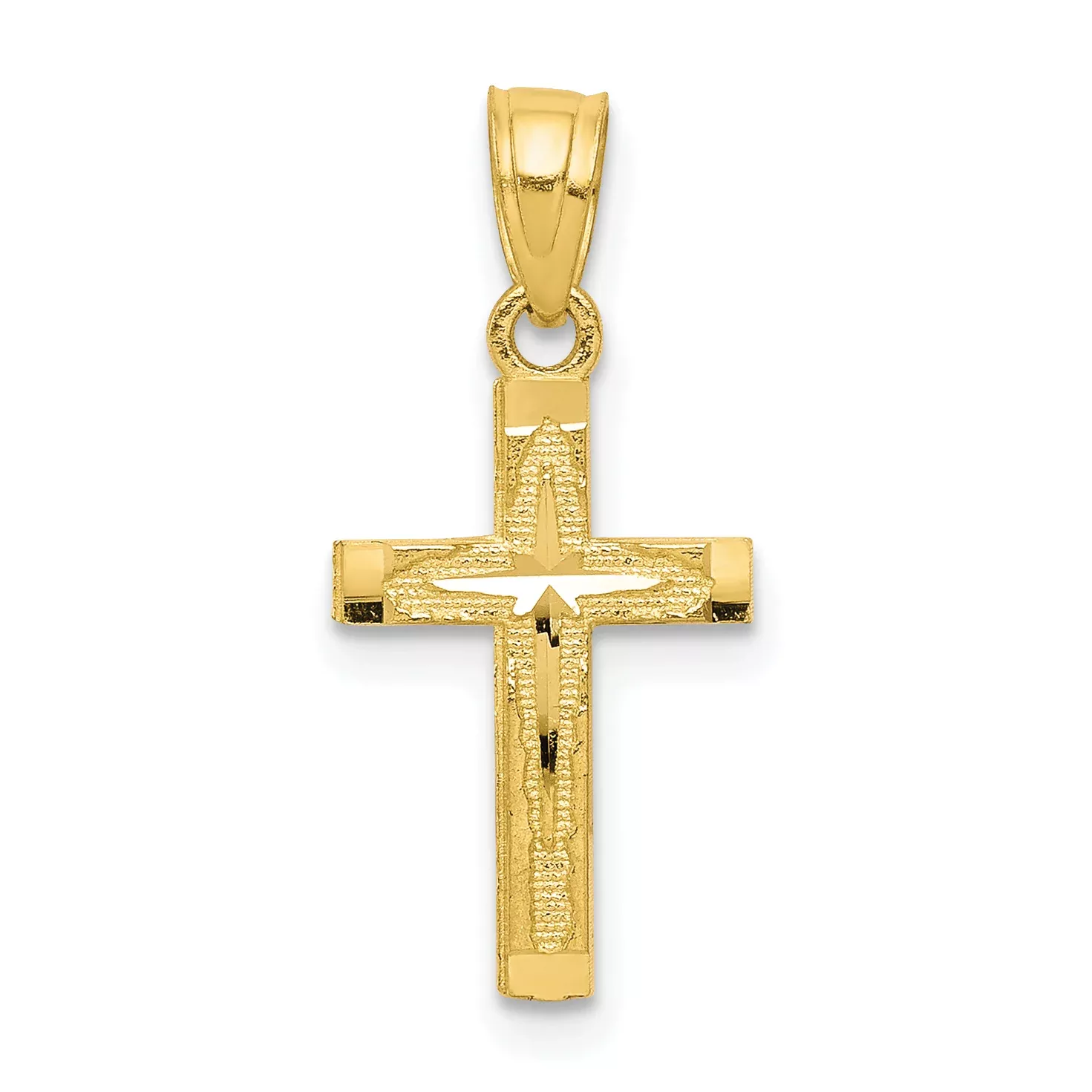 10K Gold Diamond-Cut Cross Pendant with Polished Solid Design