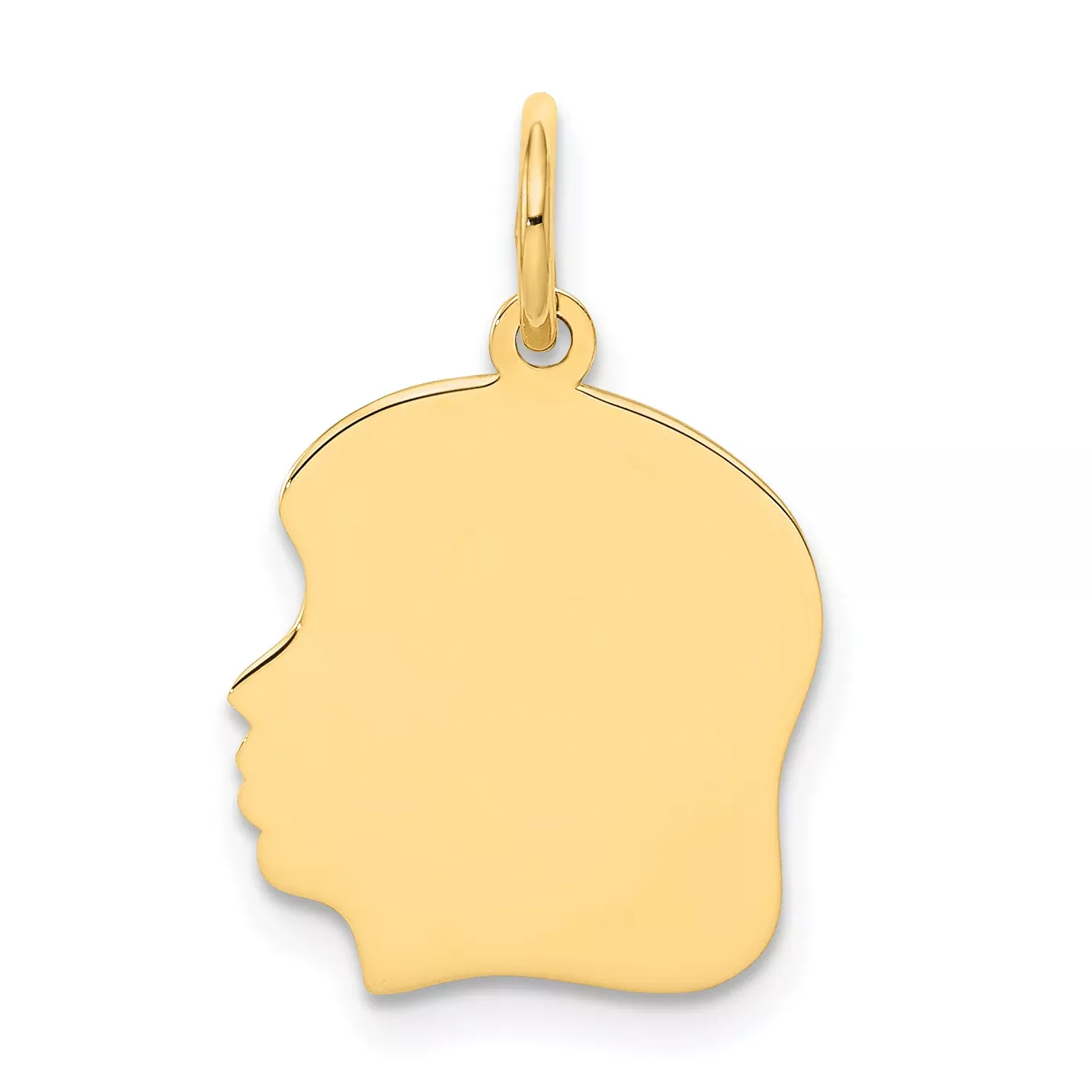 10K Gold Engravable Girl Head Charm with Polished Finish