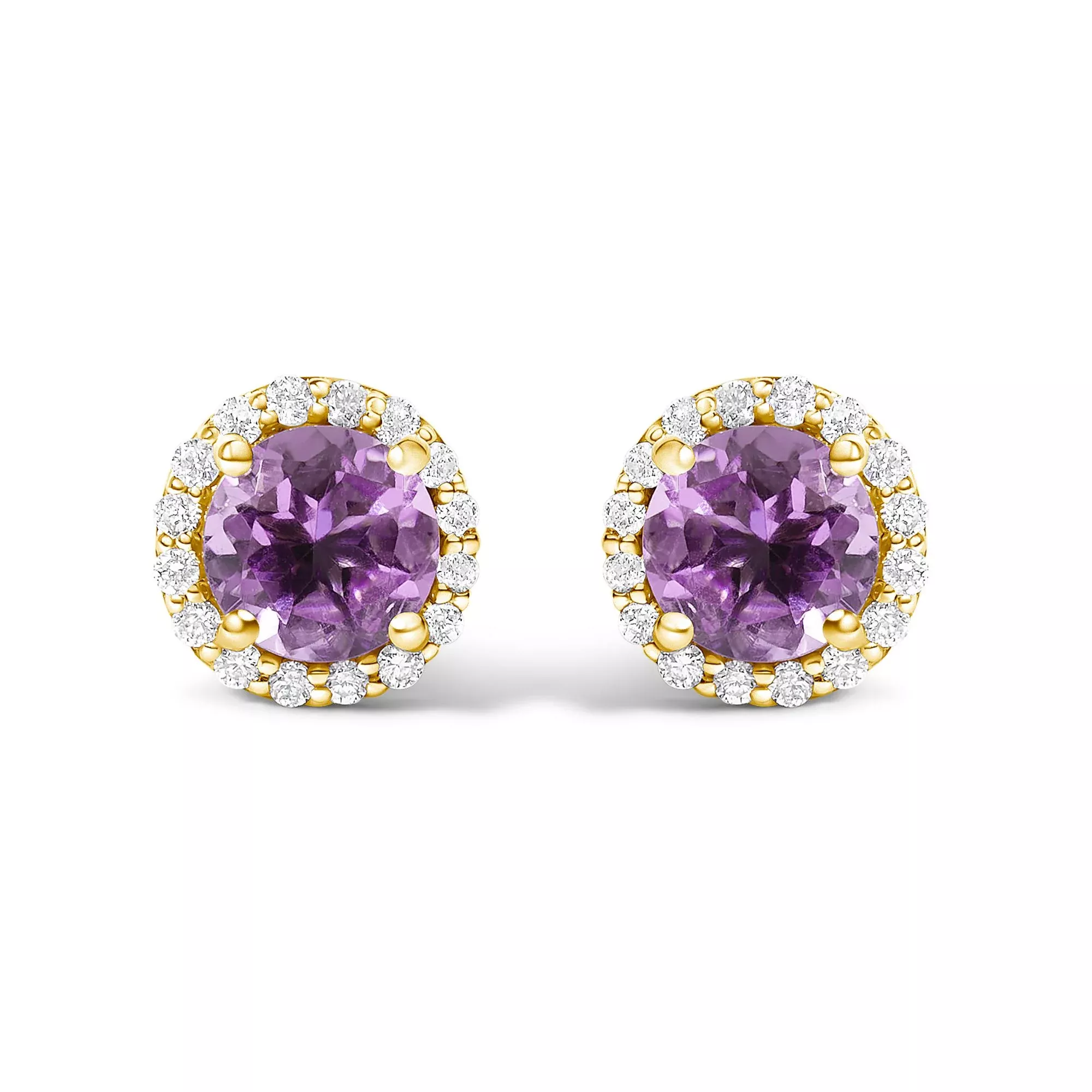 10K Gold Gemstone and 1/6 Cttw Diamond Halo Stud Earring