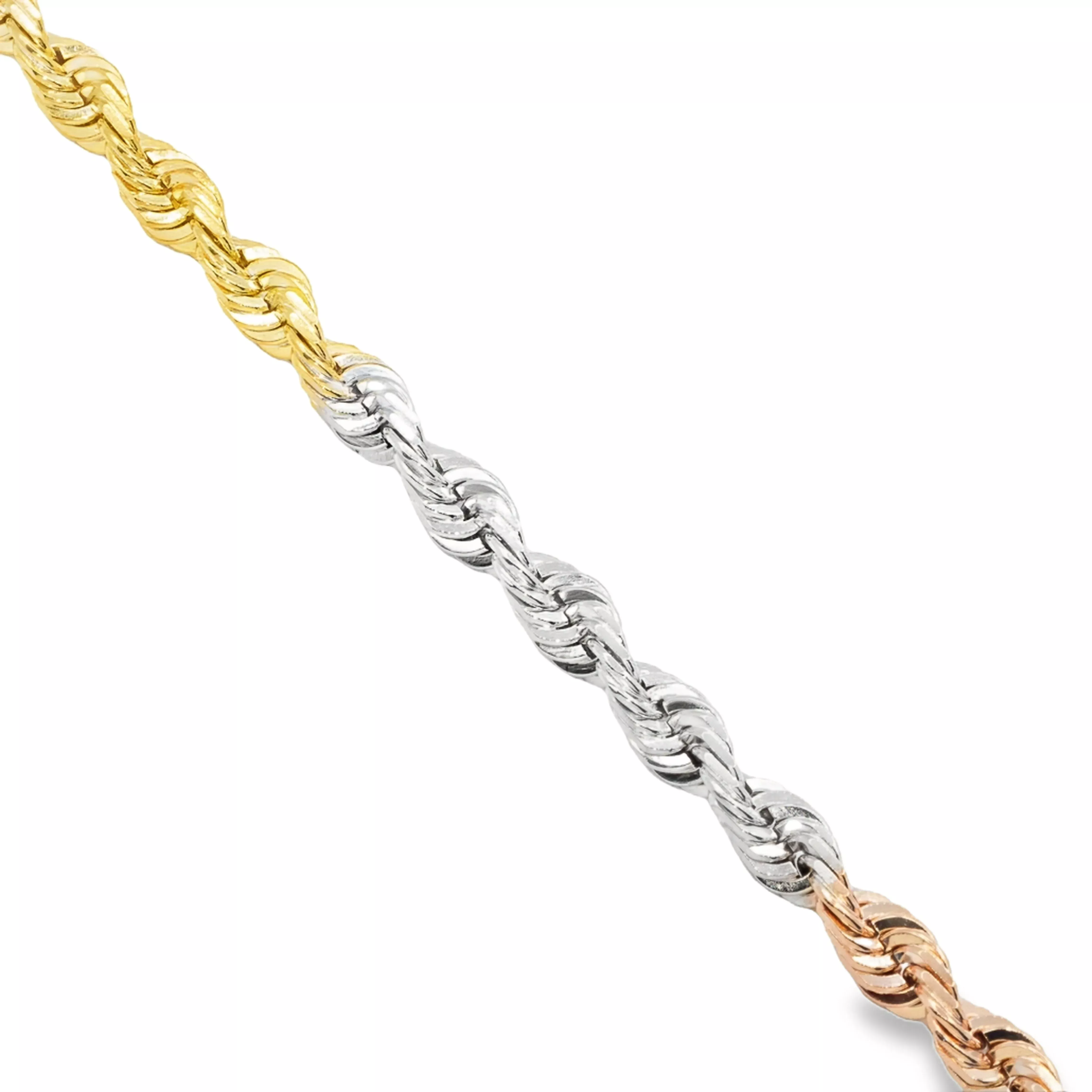 10k Gold Plated Tri-Color Gold Rope Chain 5.5 mm