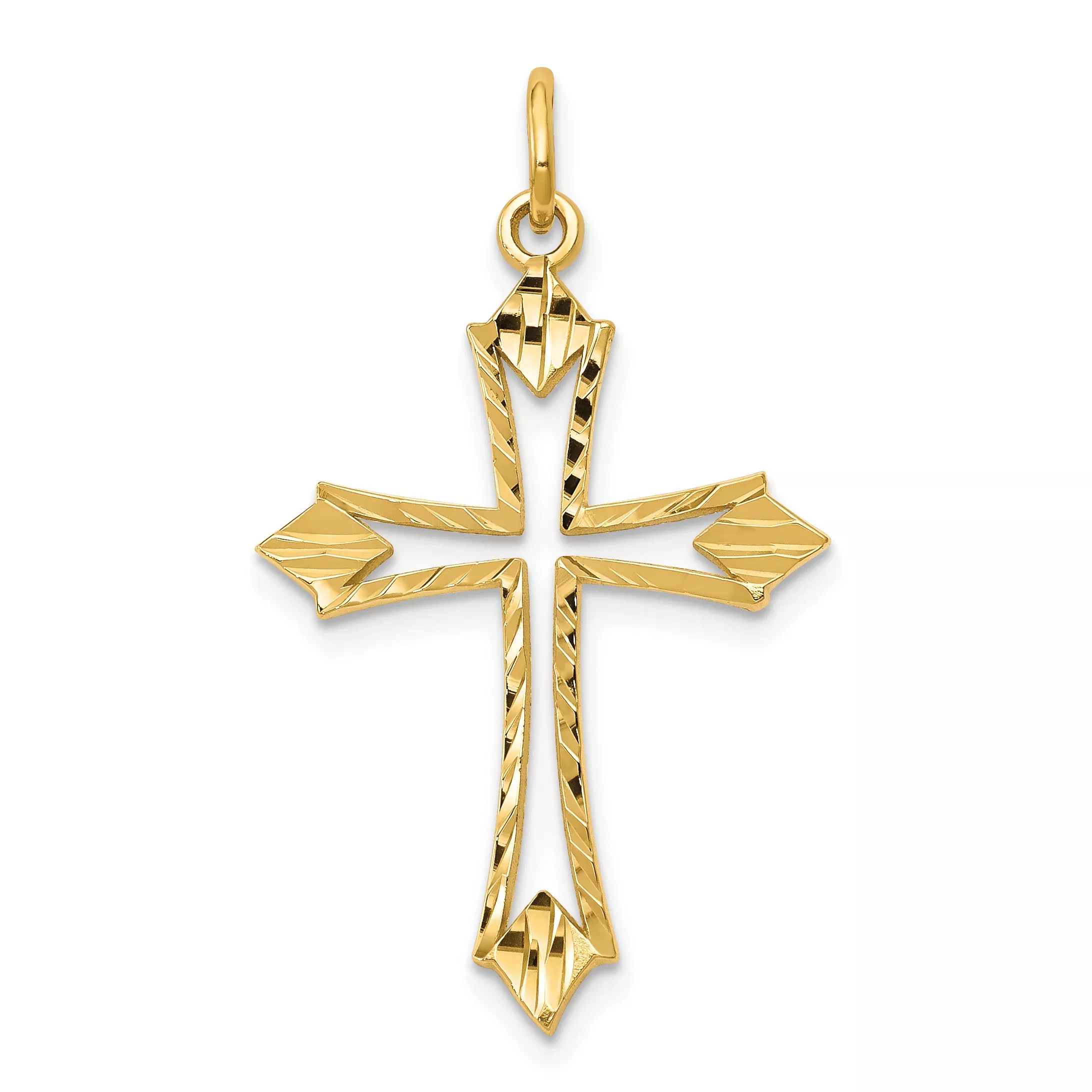 10K Gold Polished Cross Charm with Solid Design32mm Elegant Pendant