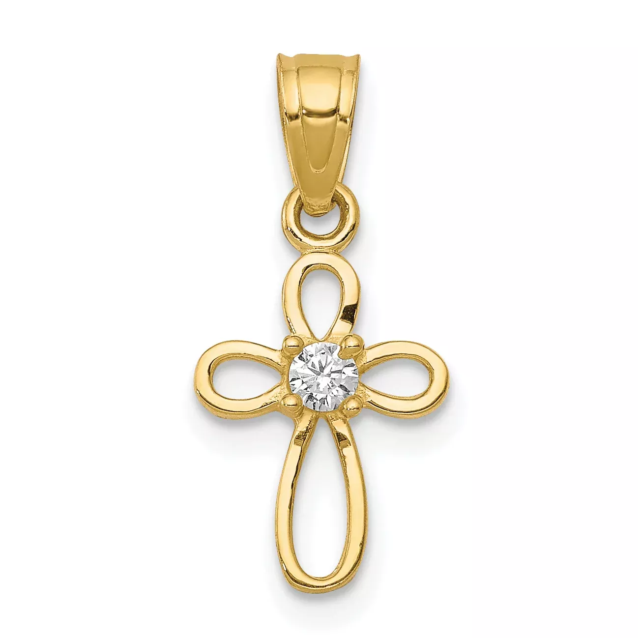 10K Gold Polished Cross Pendant with Sparkling CZ Stones