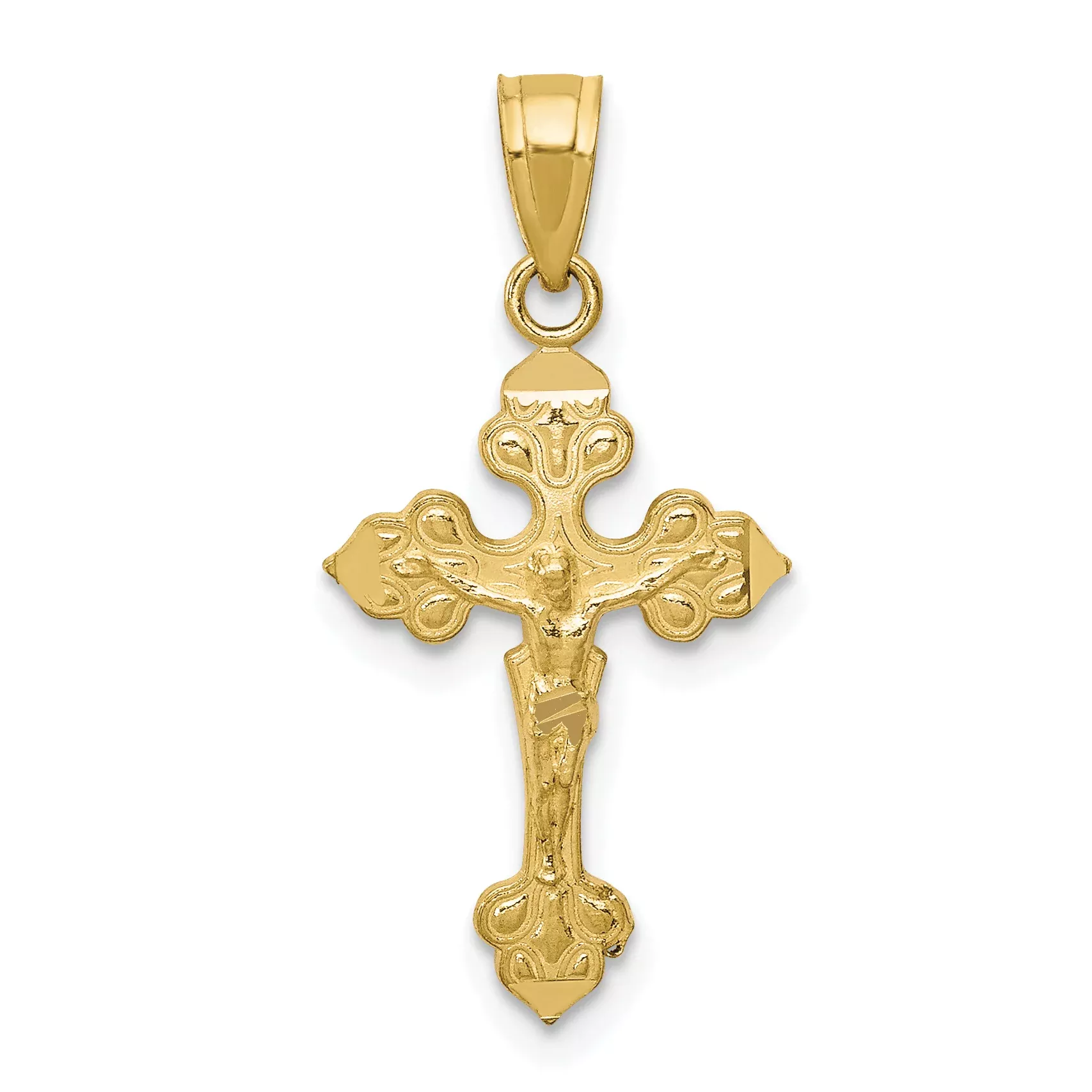 10K Gold Polished Crucifix Pendant with Solid Cast Design
