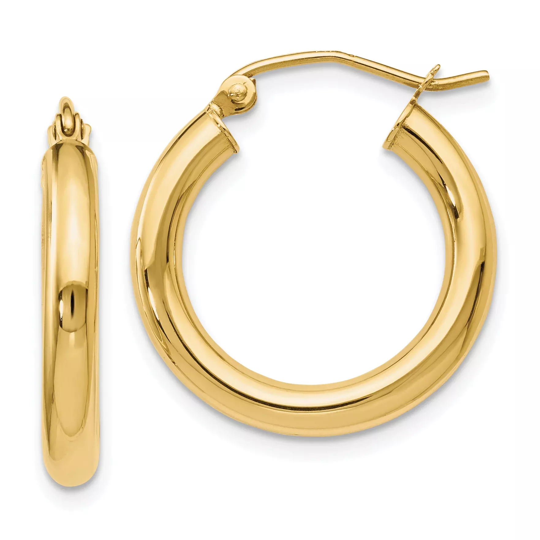 10K Gold Polished Hollow Hoop Earrings with Diamond-Cut Detailing, 20mm