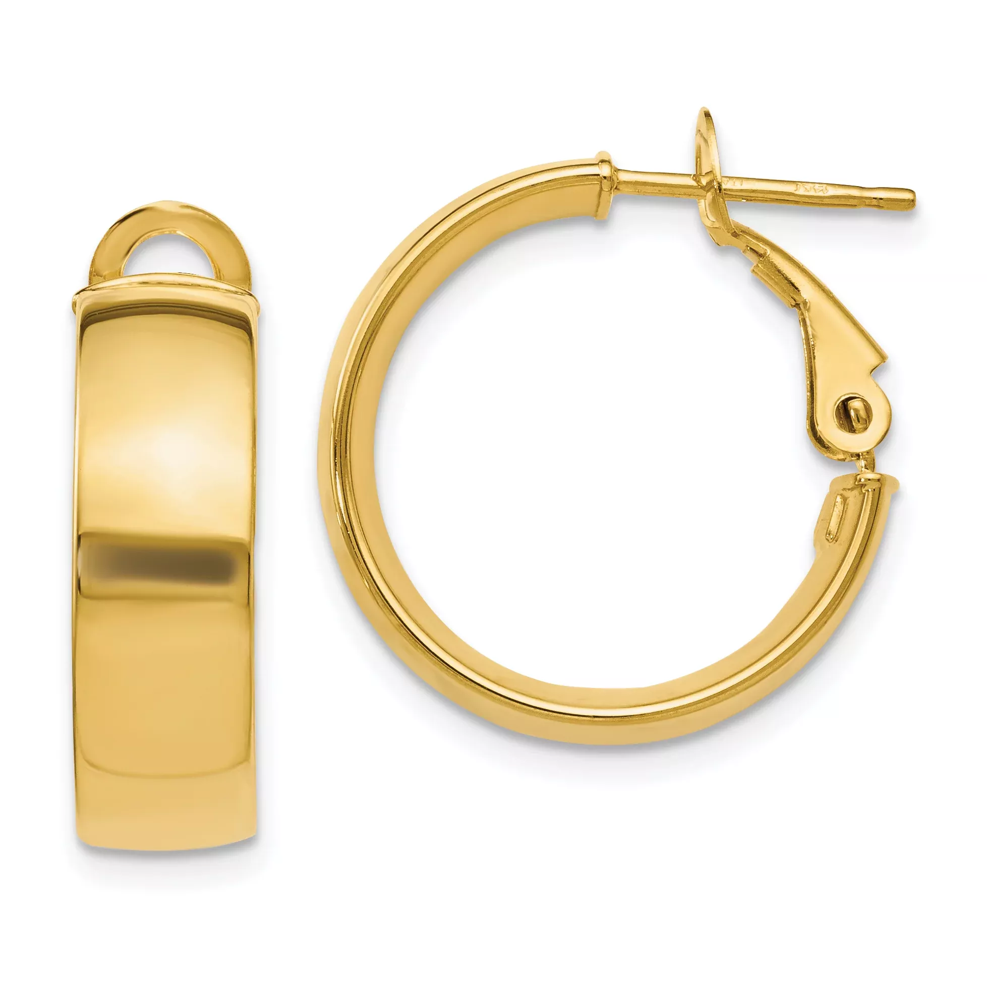 10K Gold Polished Hoop Earrings with Omega Back Closure Hollow Design