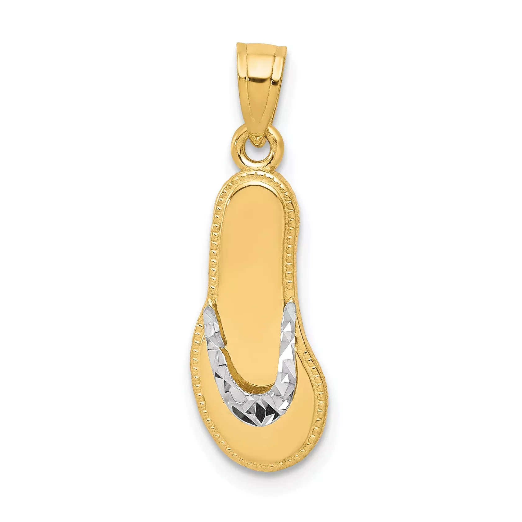 10K Gold and Rhodium Flip Flop Charm with Polished Finish Solid Design