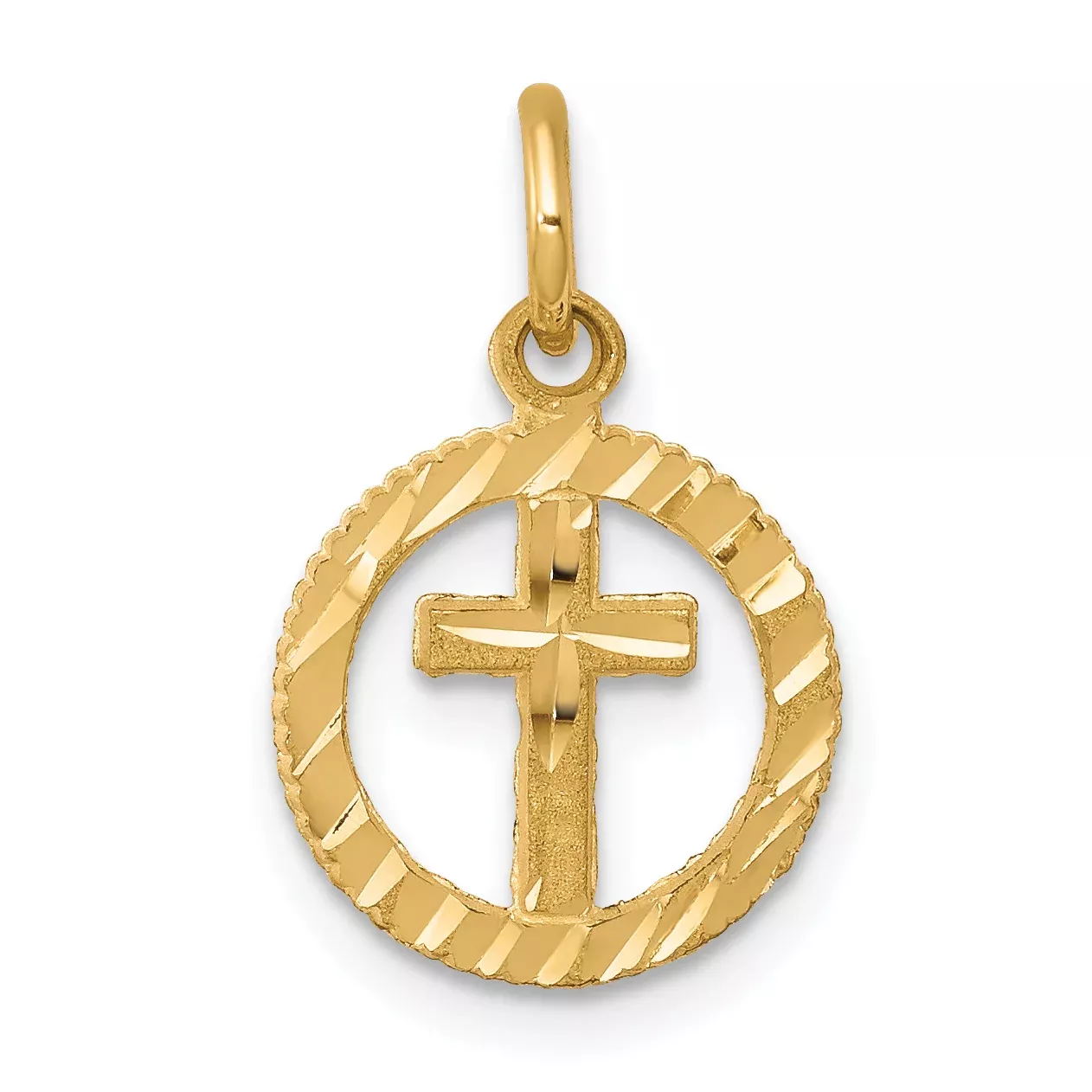 10K Gold Solid Cross in Circle Eternal Life CharmPolished & Elegant