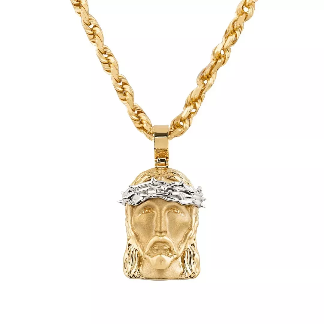 10k Gold Two Tone Jesus Head Pendant