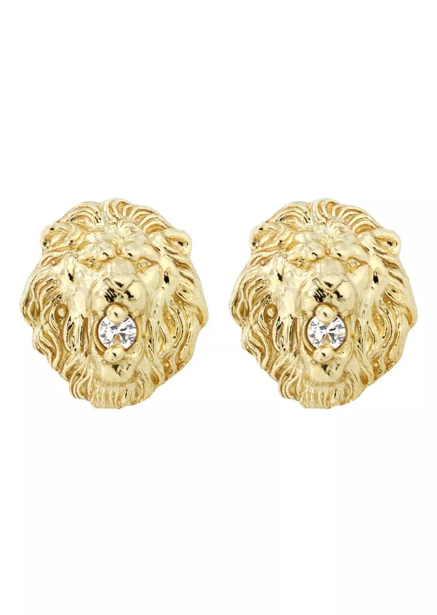 10K Lion Head Gold Earrings For Men | Appx 3/8 Inches Wide