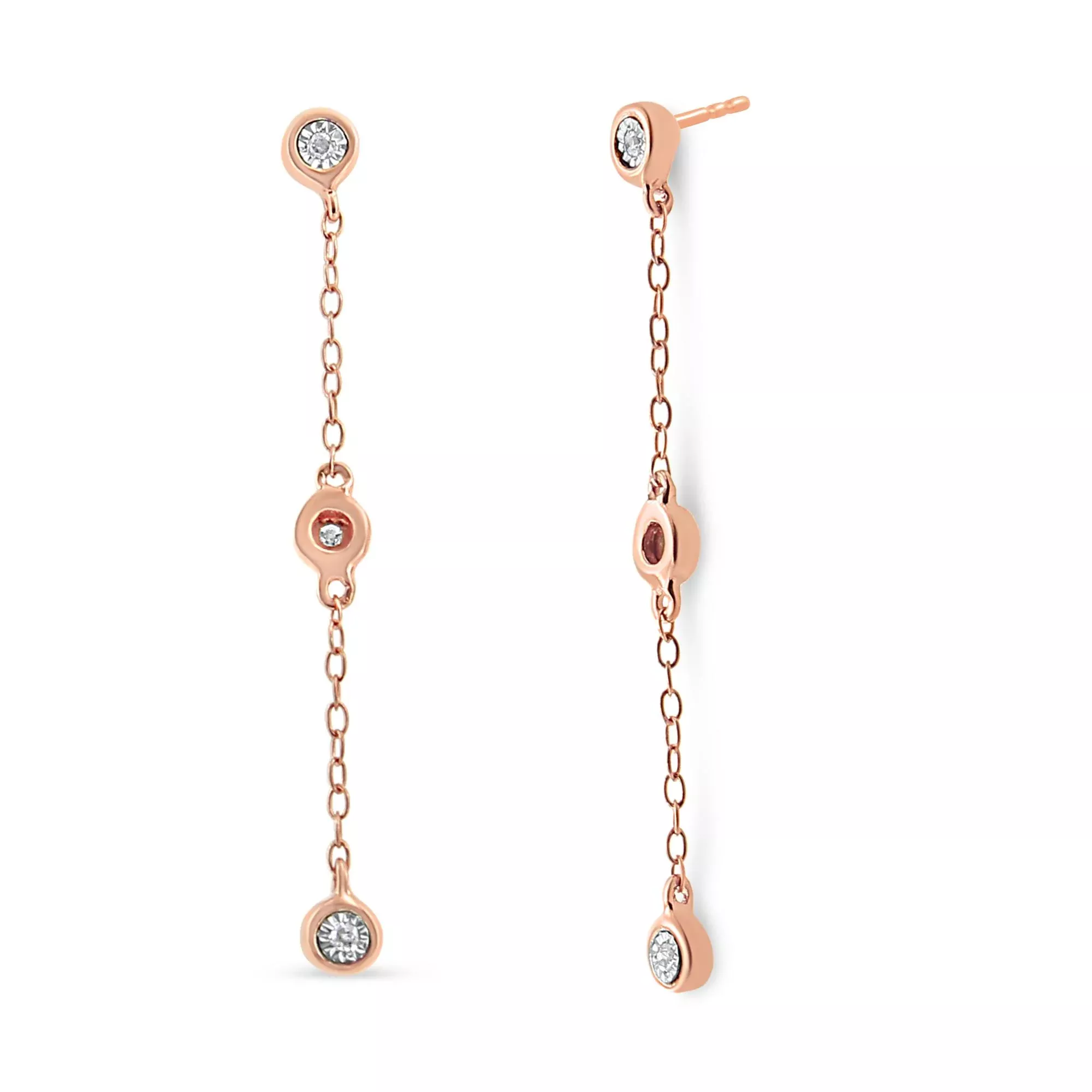 10K Rose Gold Plated .925 Sterling Silver 1/15 Cttw Diamond Dangle Earring (I-J Color, I3-Promo Clarity)