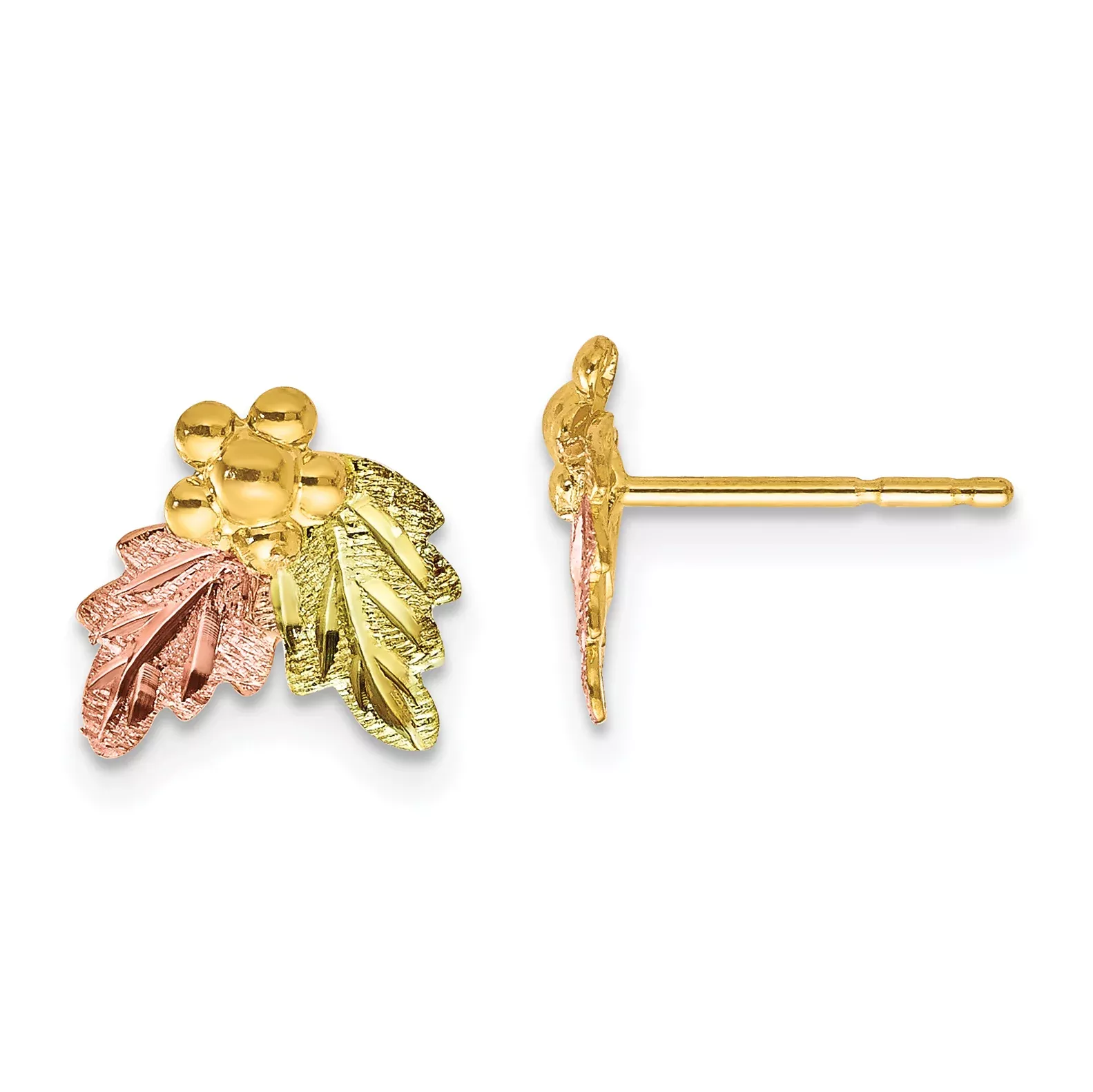 10K Tri-Color Black Hills Gold Earrings with Polished Finish