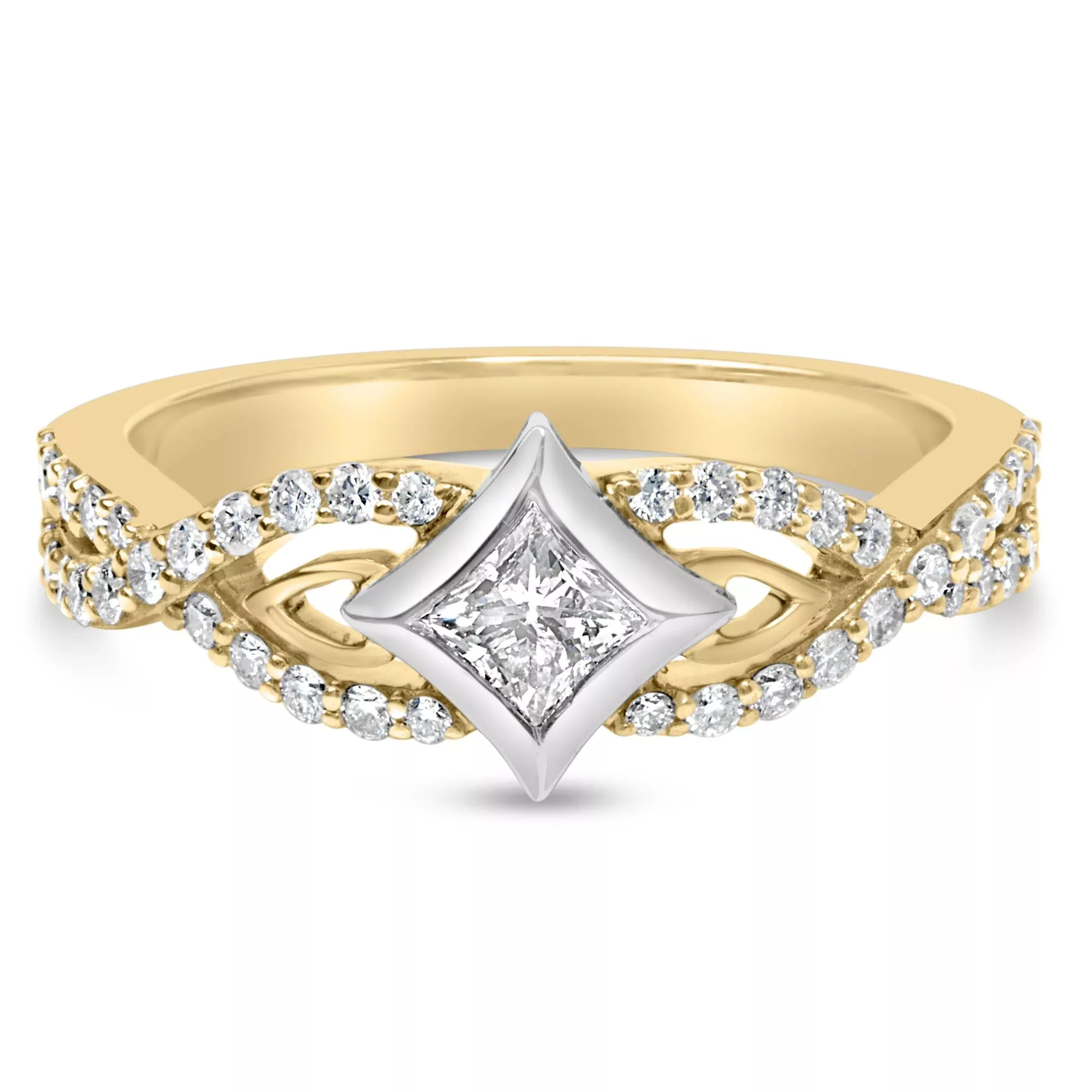 10K Two Tone Color 2/3 Cttw Diamond Kite and Twist Shank Ring (H-I Color,SI2-I1 Clarity)
