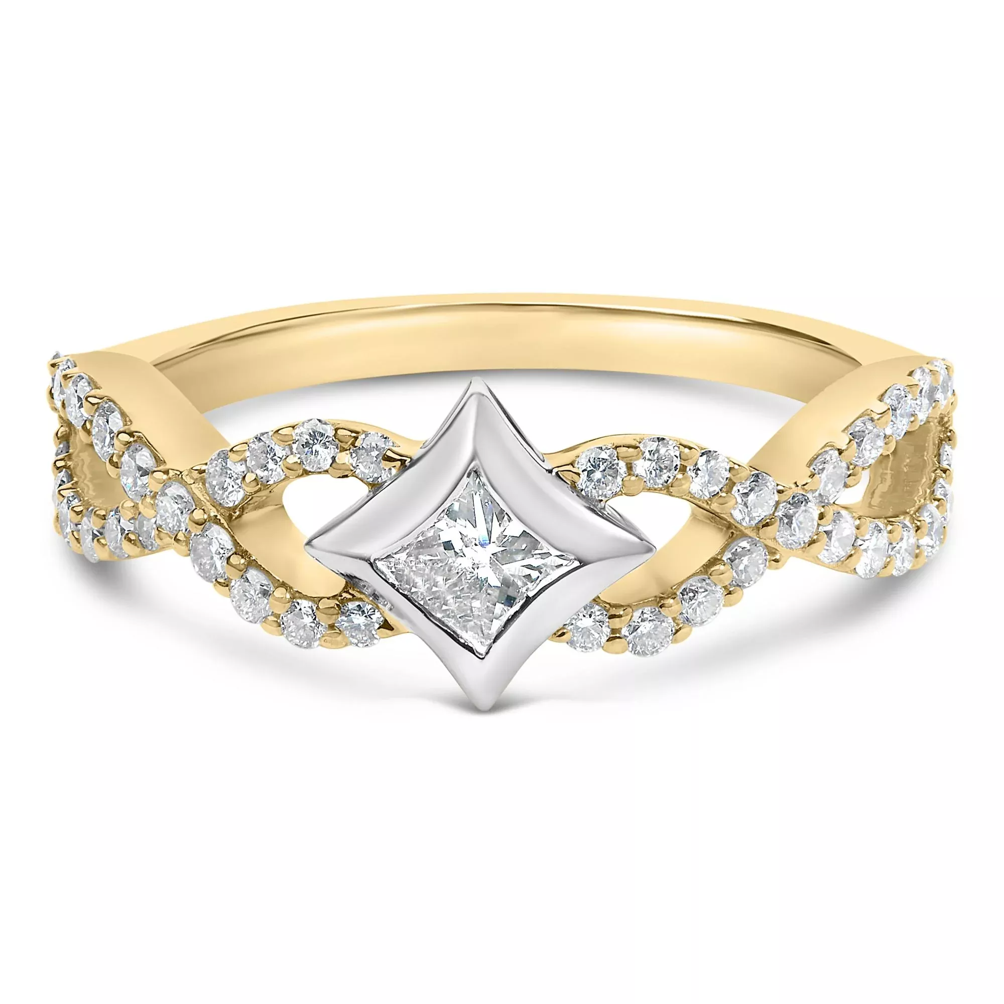 10K Two Tone Color 5/8 Cttw Diamond Kite and Twist Shank Ring (H-I Color,SI2-I1 Clarity)