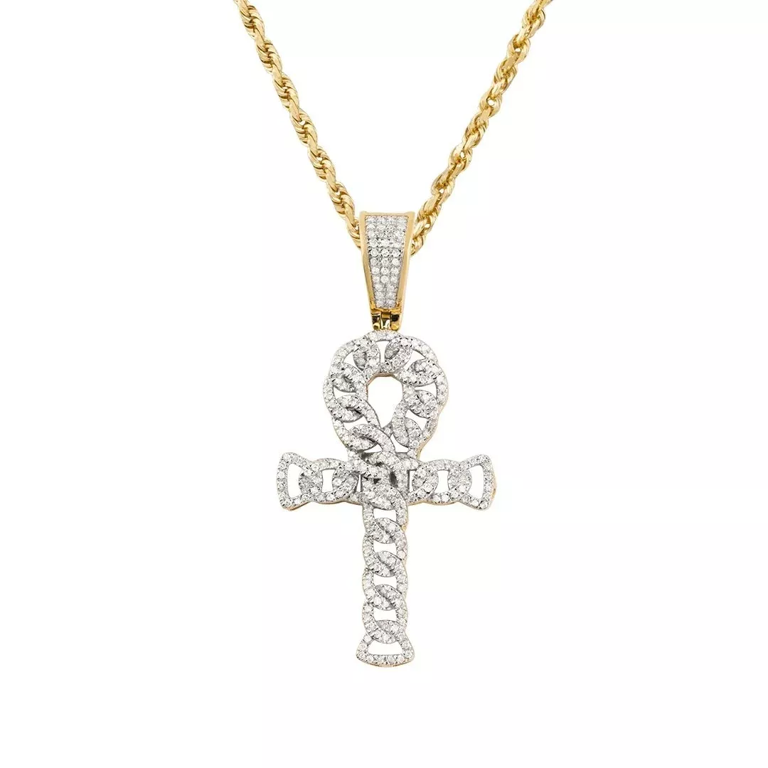 10k Two Tone Gold Diamond Ankh Pendant 0.70 Ctw