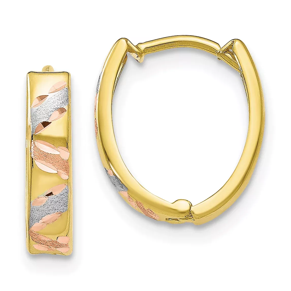 10K Two-Tone Gold Rhodium Huggie Hoop Earrings with Polished Satin Finish