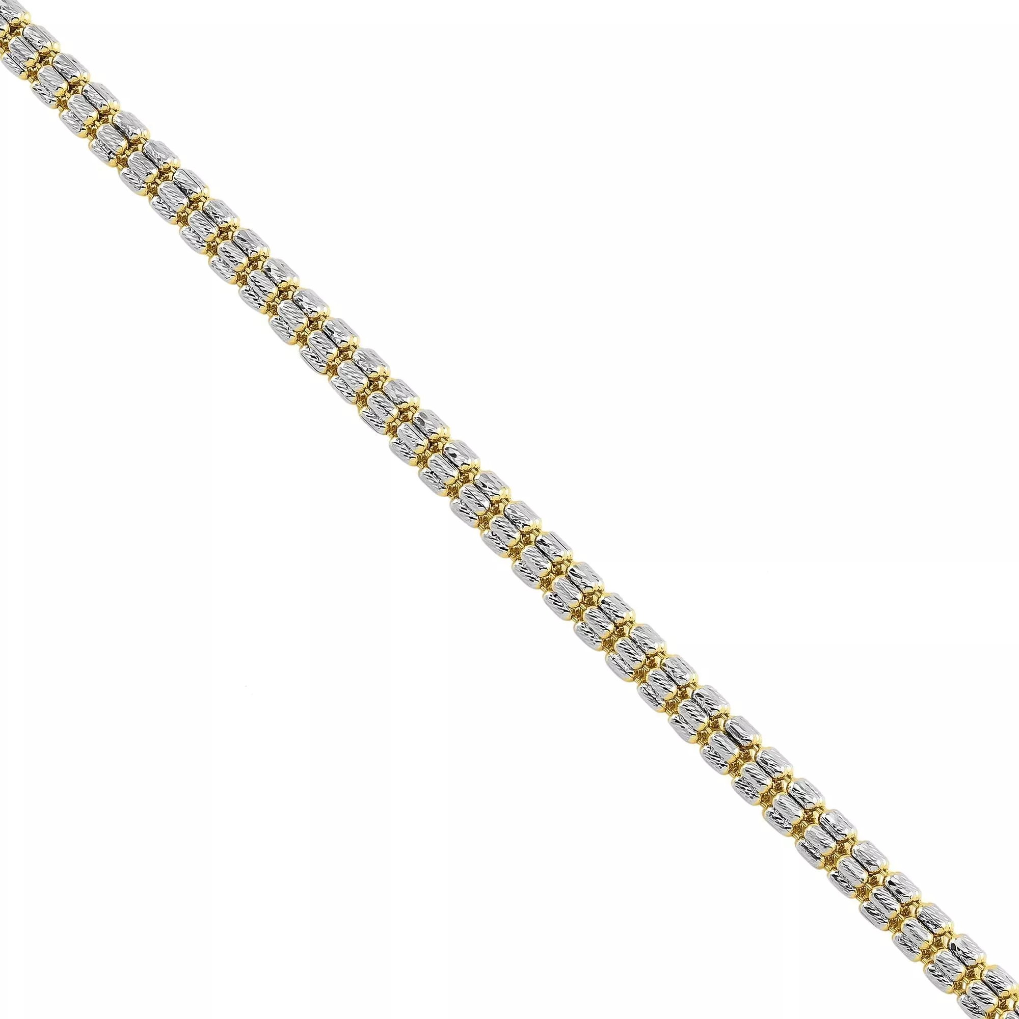 10k Two Tone Gold Six Bead Diamond Cut Link Chain 4 mm