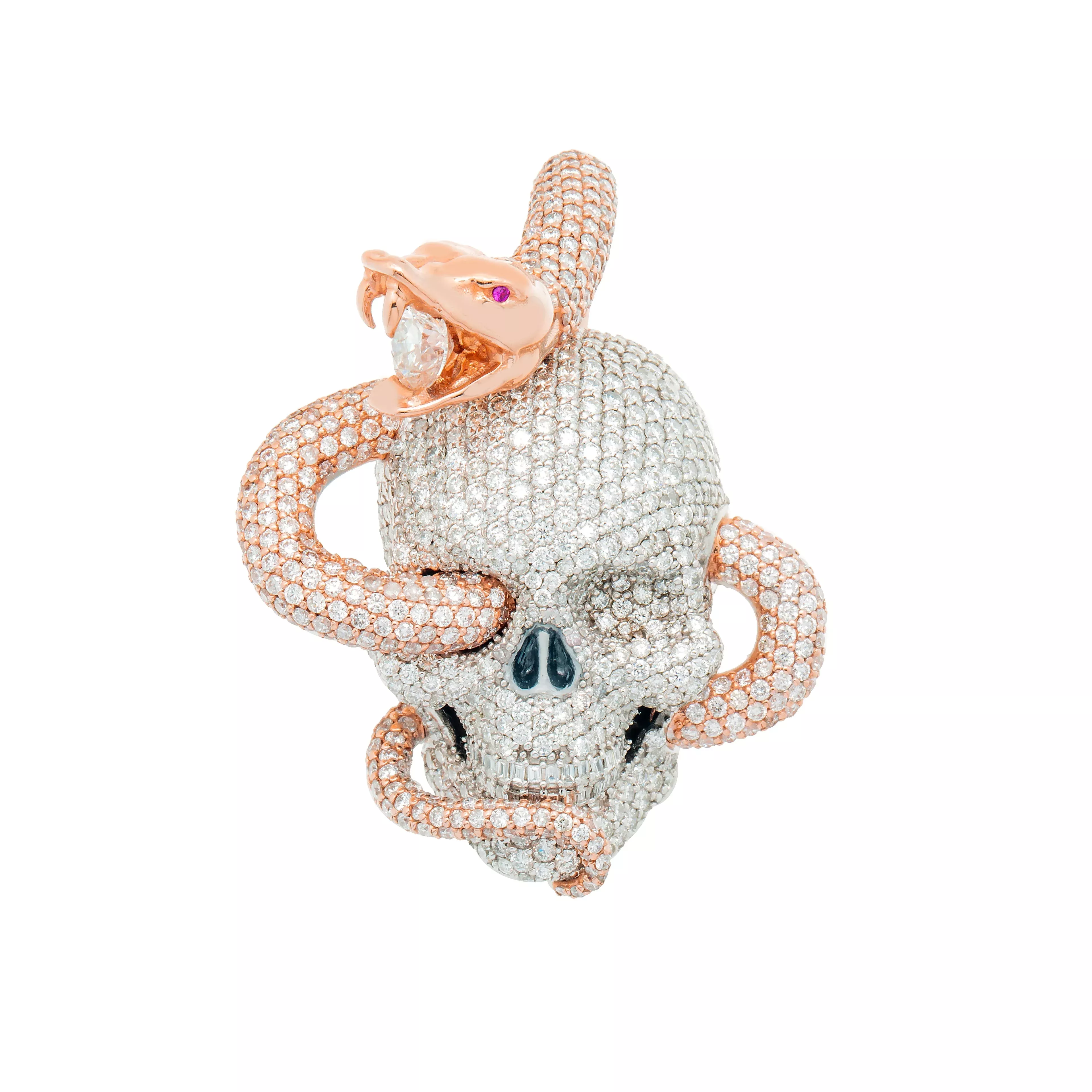 10k Two-Tone Skull and Snake Pendant with lab 7.75 cwt.