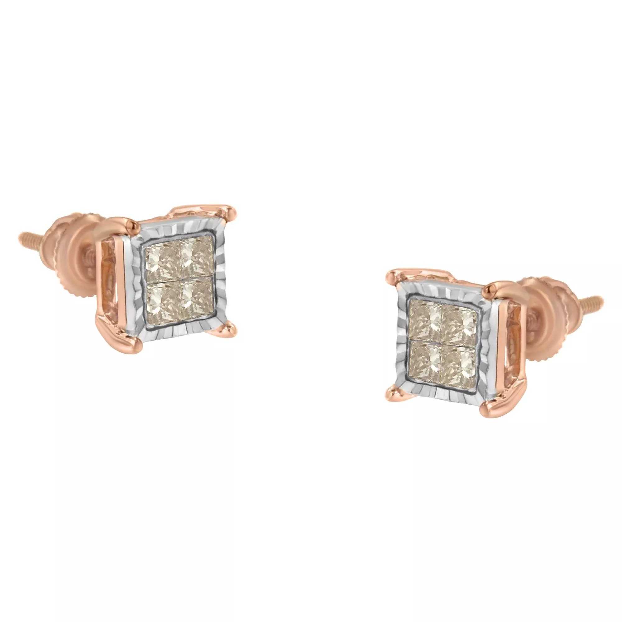 10K Two-Toned Princess-Cut Composite Diamond Stud Earrings (1/2 cttw, J-K Color, I1-I2 Clarity)