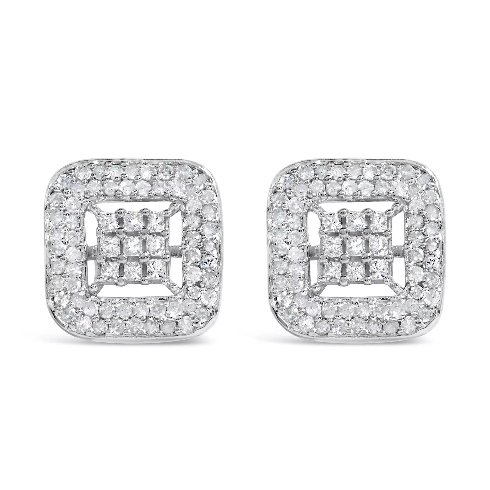 10K White Gold 1.00 Cttw Diamond Composite and Halo Stud Earrings (I-J Color, I1-I2 Clarity)