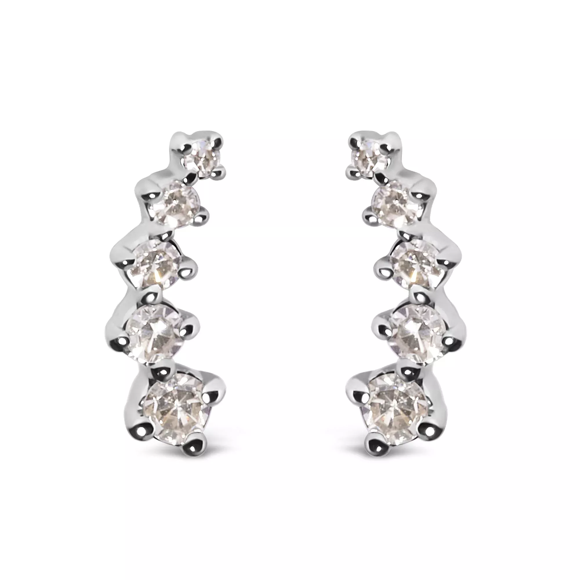 10K White Gold 1/10 Cttw Diamond Journey Style Climber Stud Earrings (H-I Color, I1-I2 Clarity)