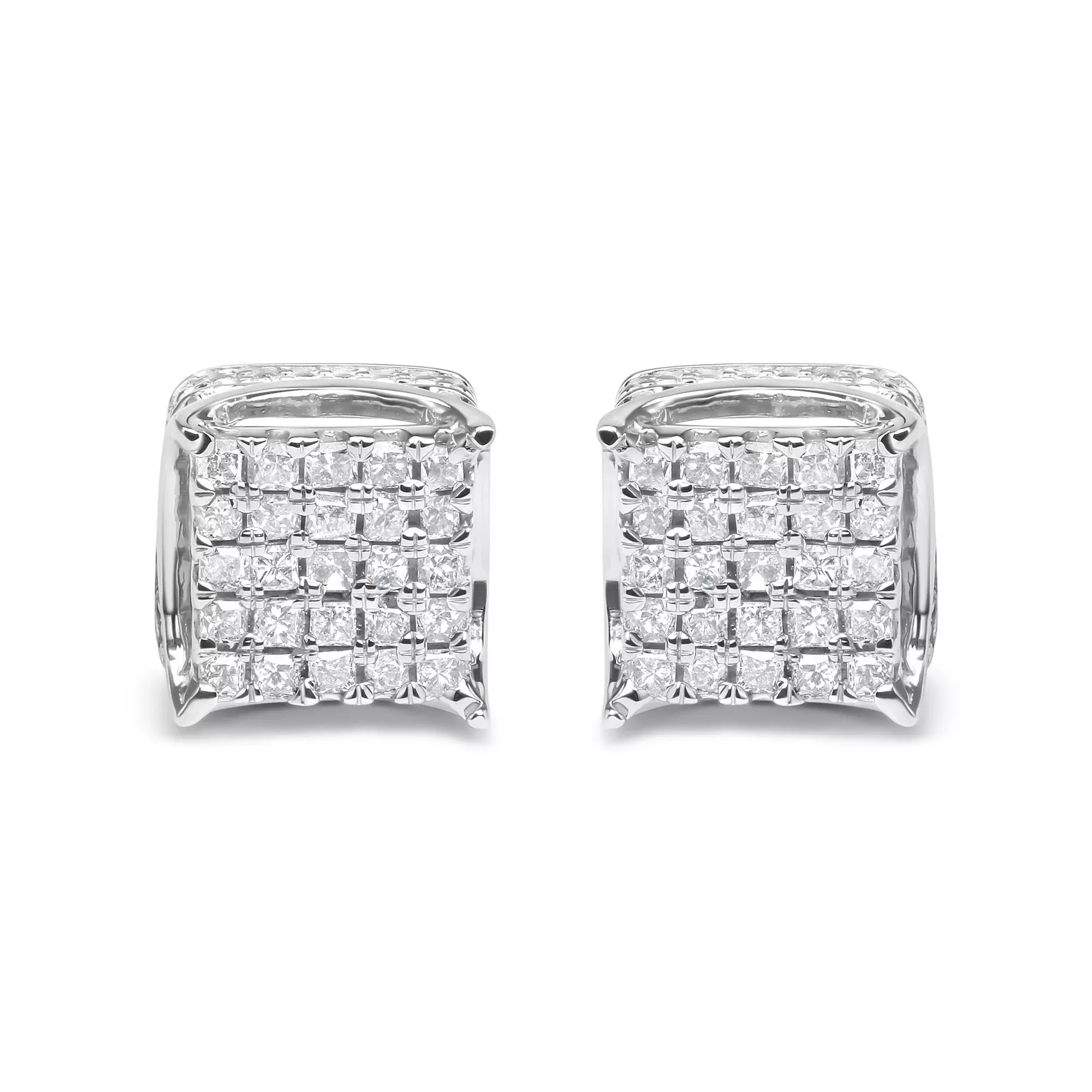 10K White Gold 1/2 Cttw Princess Cut Diamond Square Shaped Multi Stone Stud Earrings (H-I Color, SI1-SI2 Clarity)