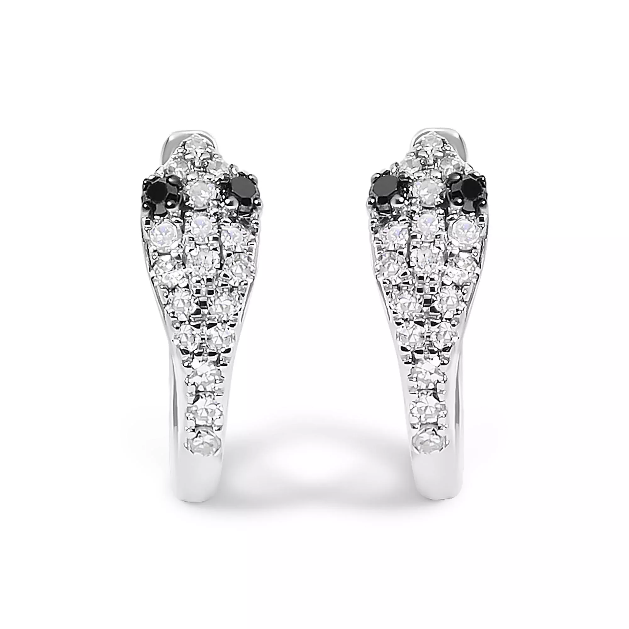 10K White Gold 1/5 Cttw Diamond Snake Eyes Huggy Hoop Earrings