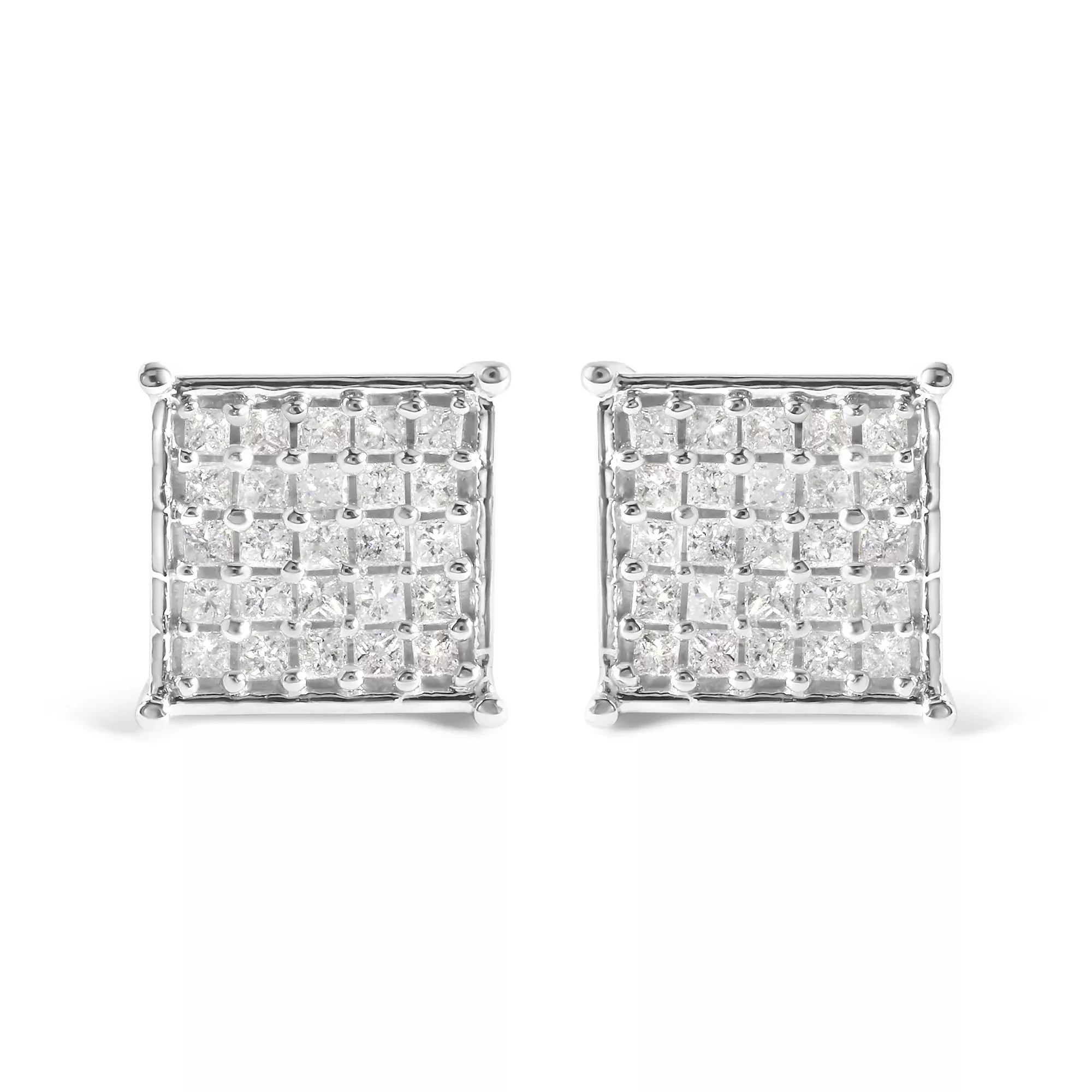 10K White Gold 3/4 Cttw Princess Diamond Composite Stud Earrings (I-J Color, I1-I2 Clarity)