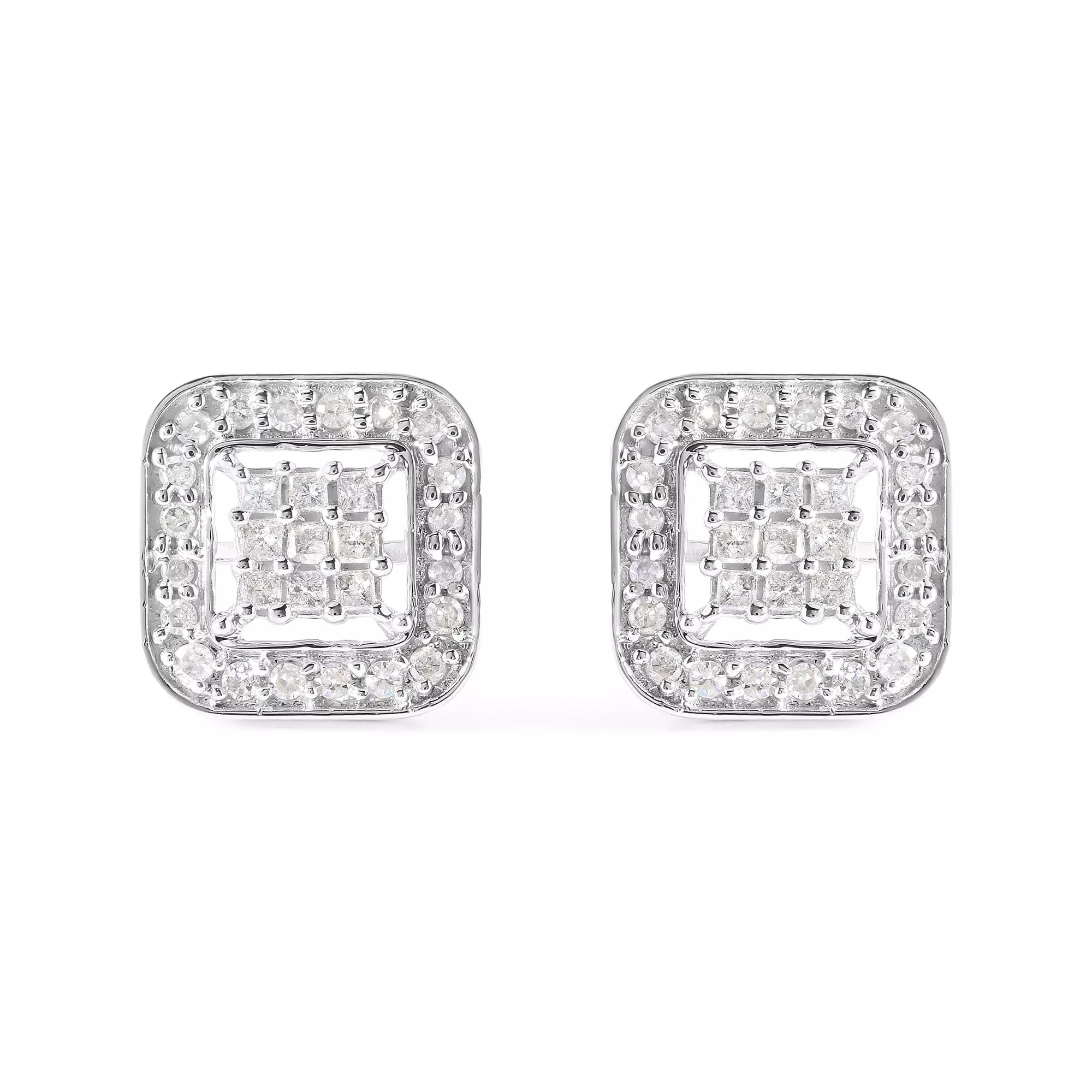 10K White Gold 5/8 Cttw Diamond Square Shaped Composite Stud Earrings (I-J Color, I1-I2 Clarity)