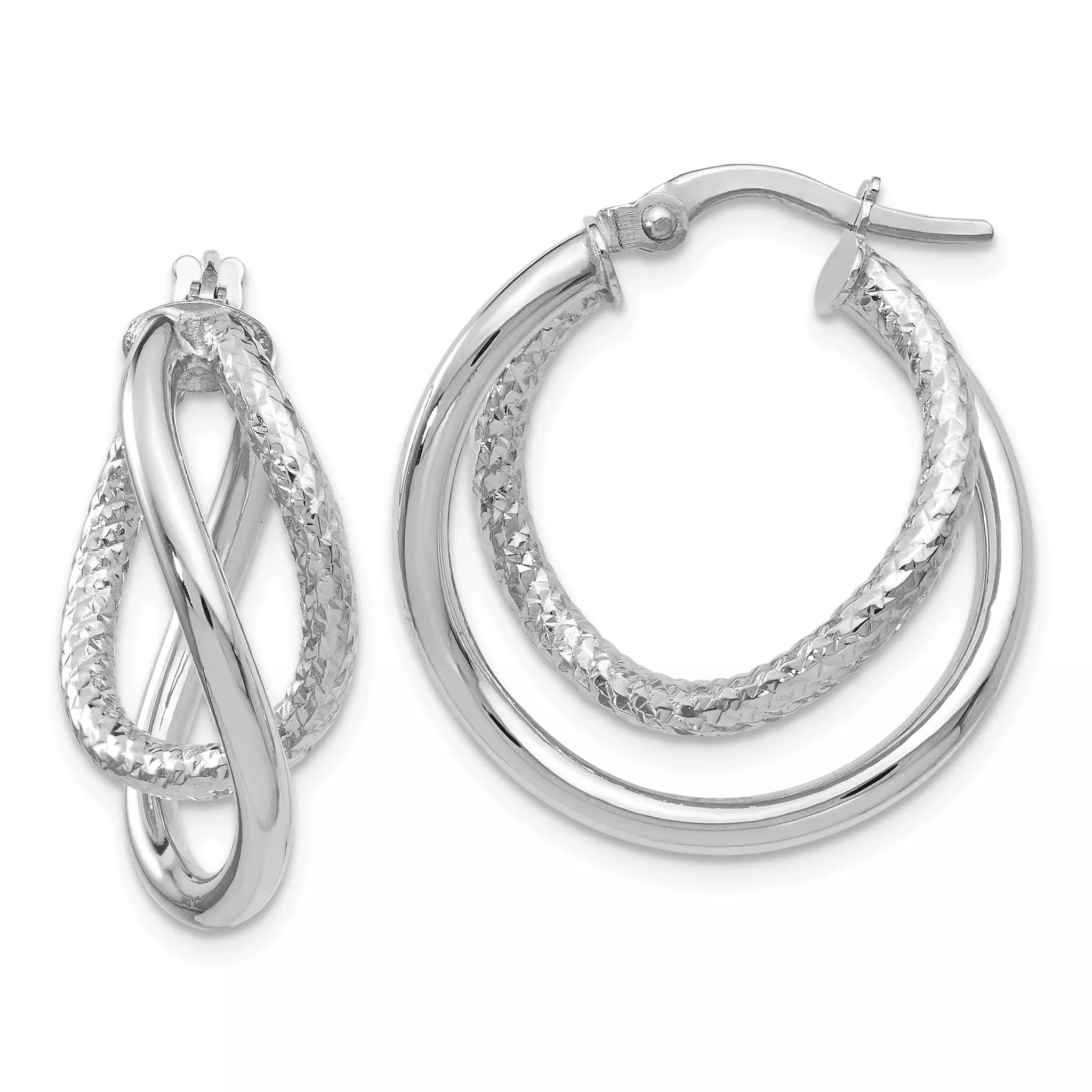 10K White Gold Diamond-Cut Hoop Earrings with Polished Finish, 23mm