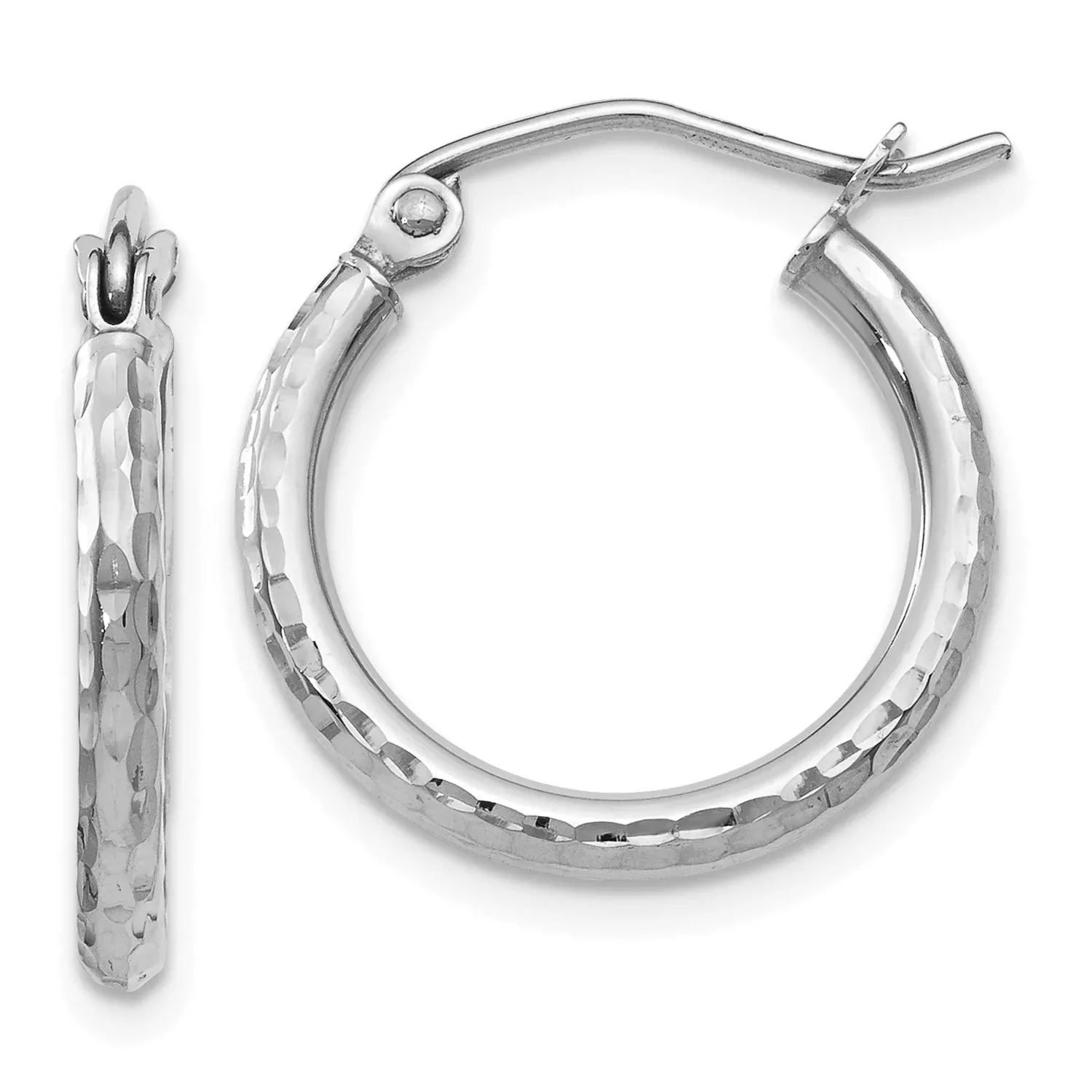 10K White Gold Diamond-Cut Hoop Earrings with Polished Rhodium Finish