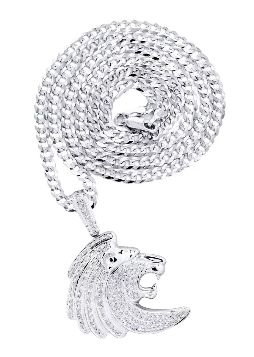 10K White Gold Lion Head Diamond Necklace| 0.79 Carats